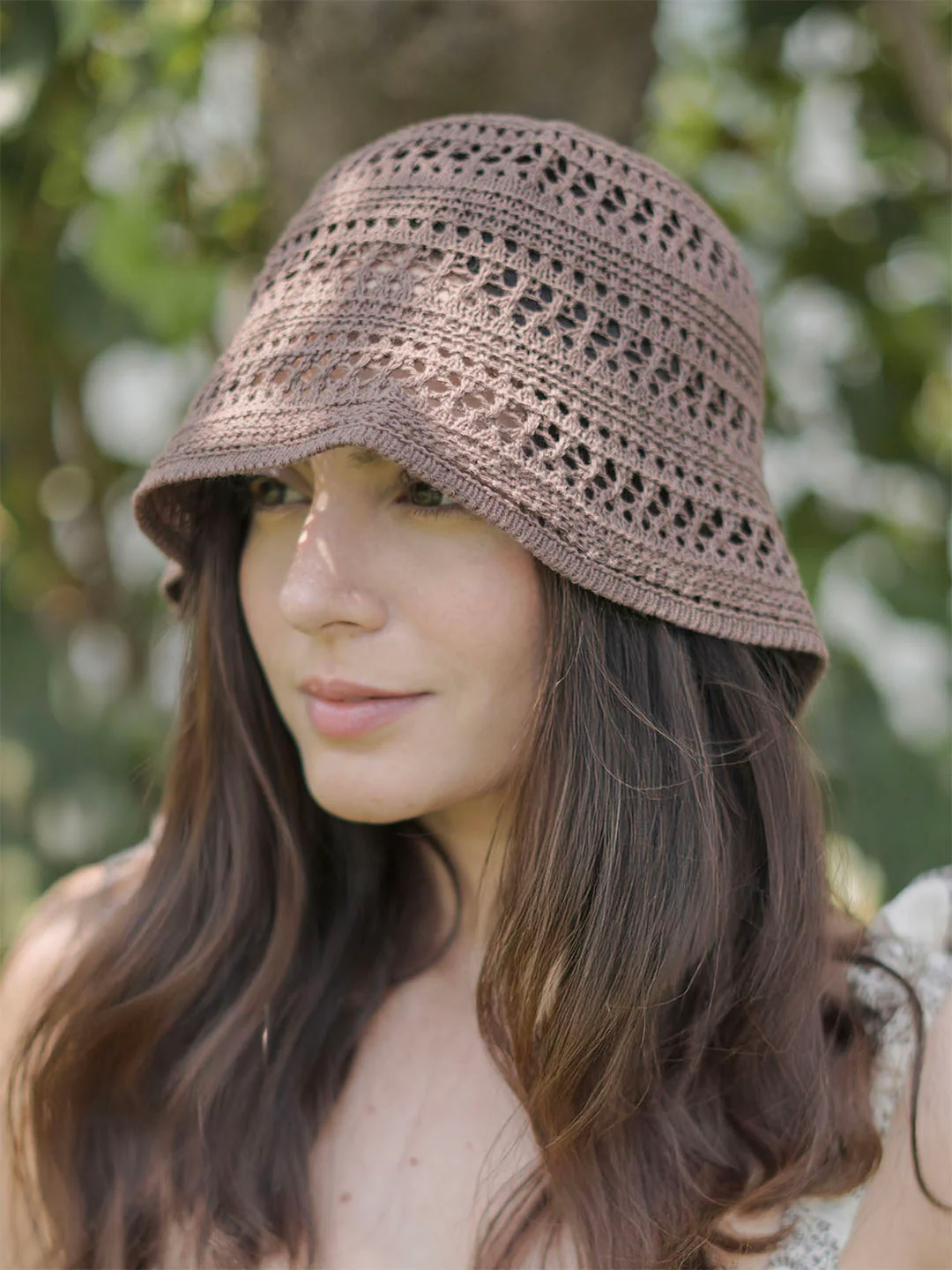 Brown Hollow Knitted Crochet Sun Bucket Hat