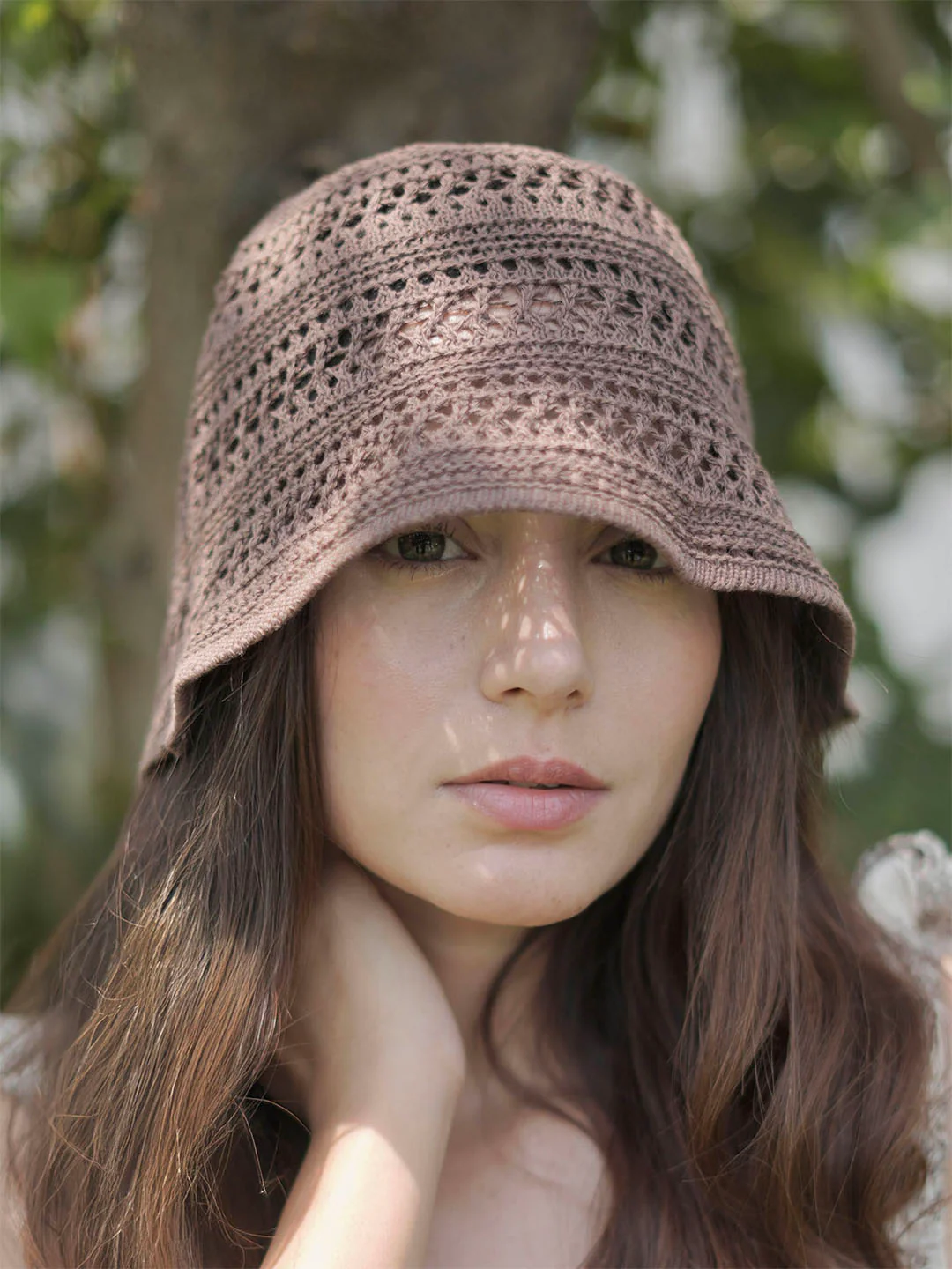 Brown Hollow Knitted Crochet Sun Bucket Hat - Image 2