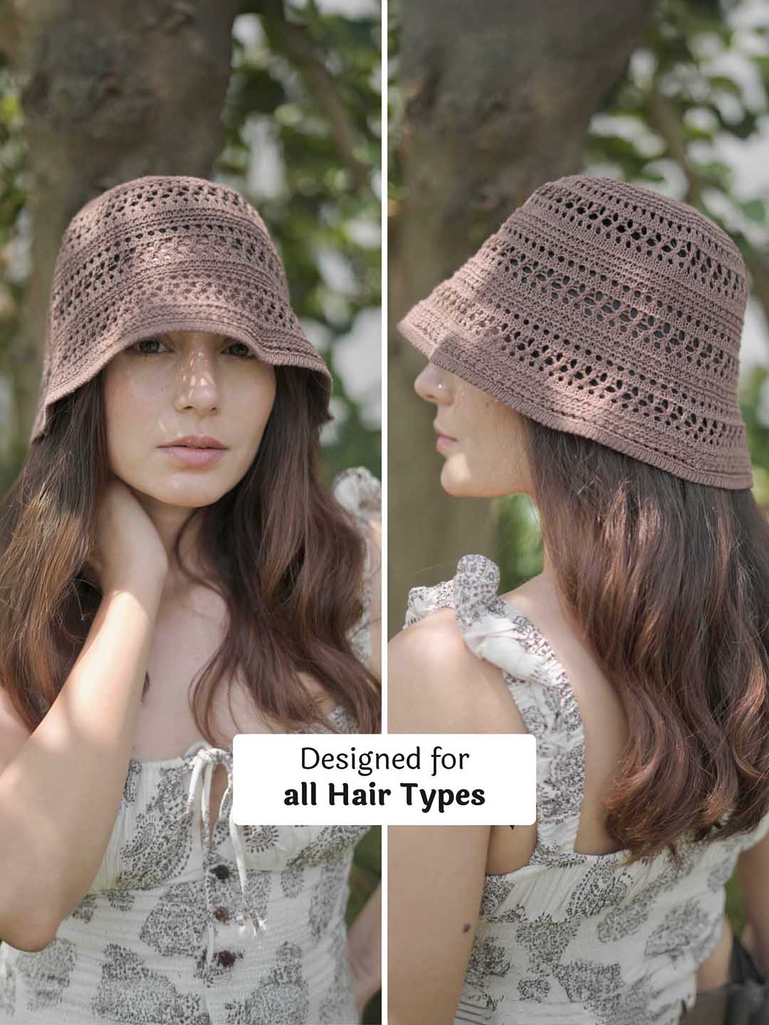 Brown Hollow Knitted Crochet Sun Bucket Hat - Image 3