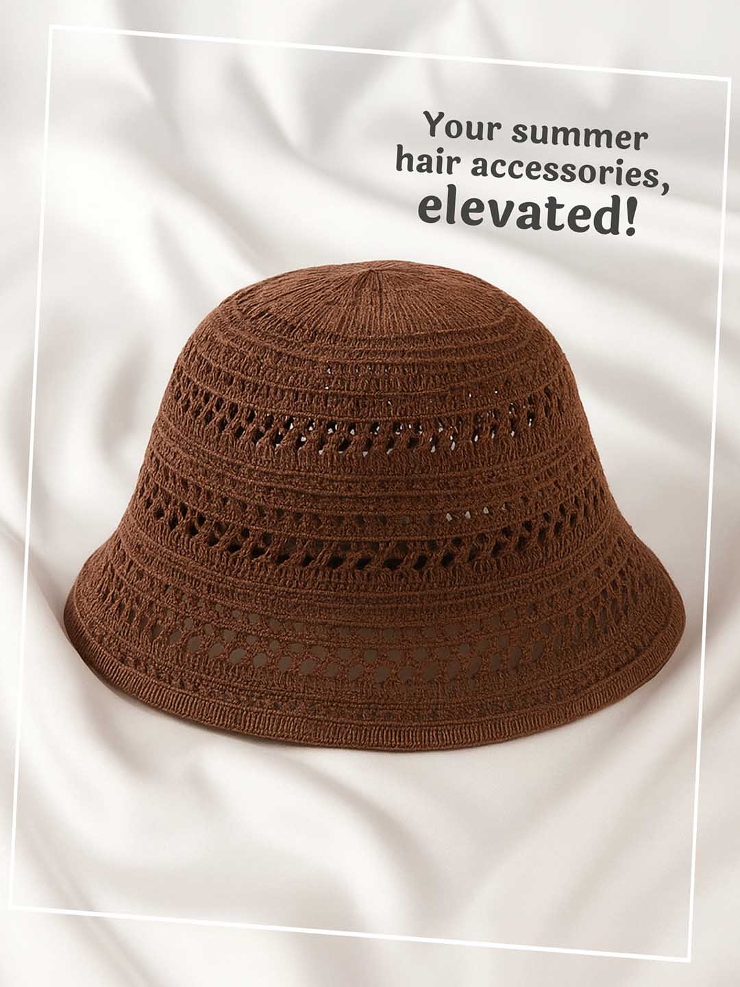 Brown Hollow Knitted Crochet Sun Bucket Hat - Image 5