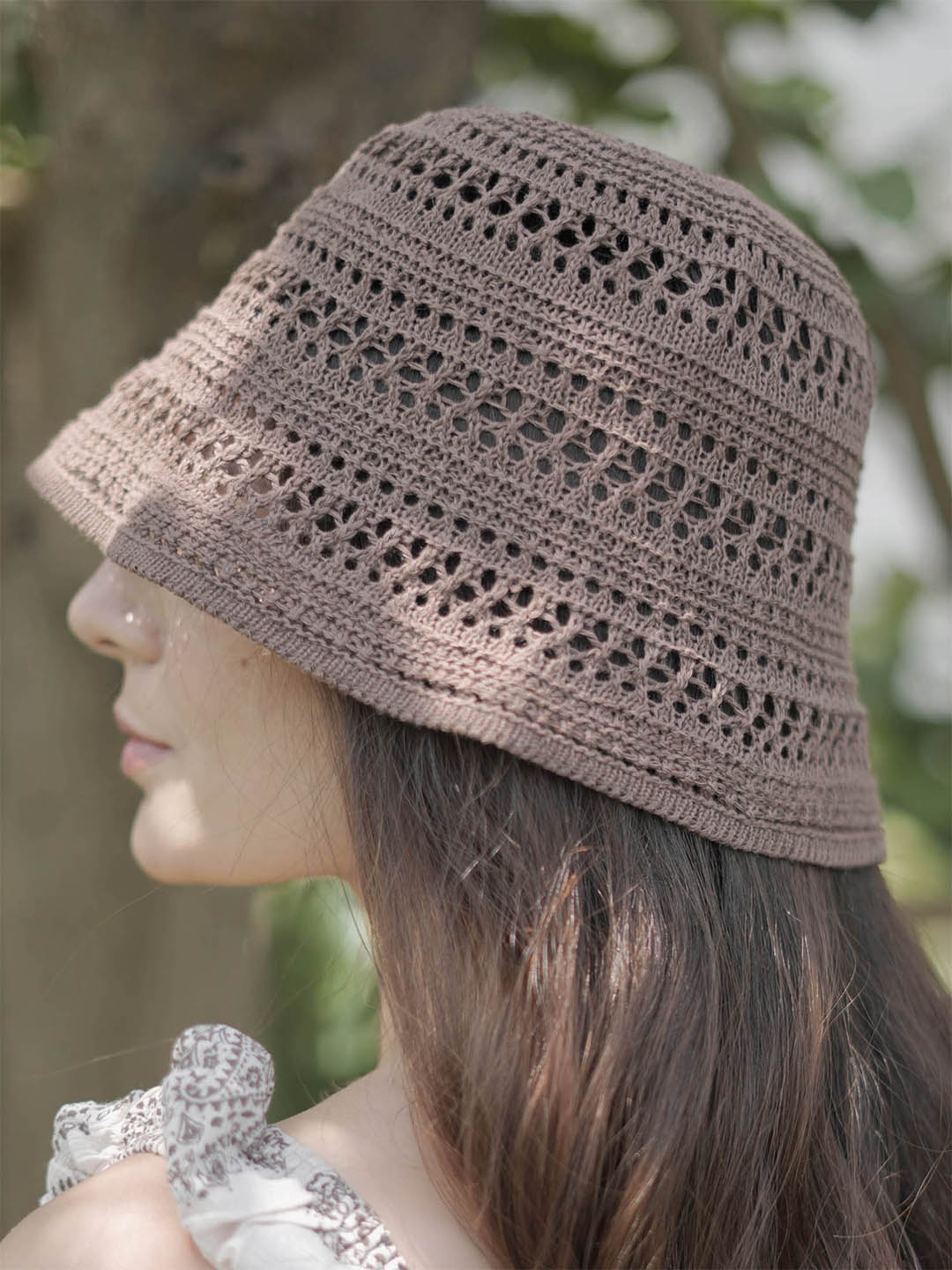 Brown Hollow Knitted Crochet Sun Bucket Hat - Image 6