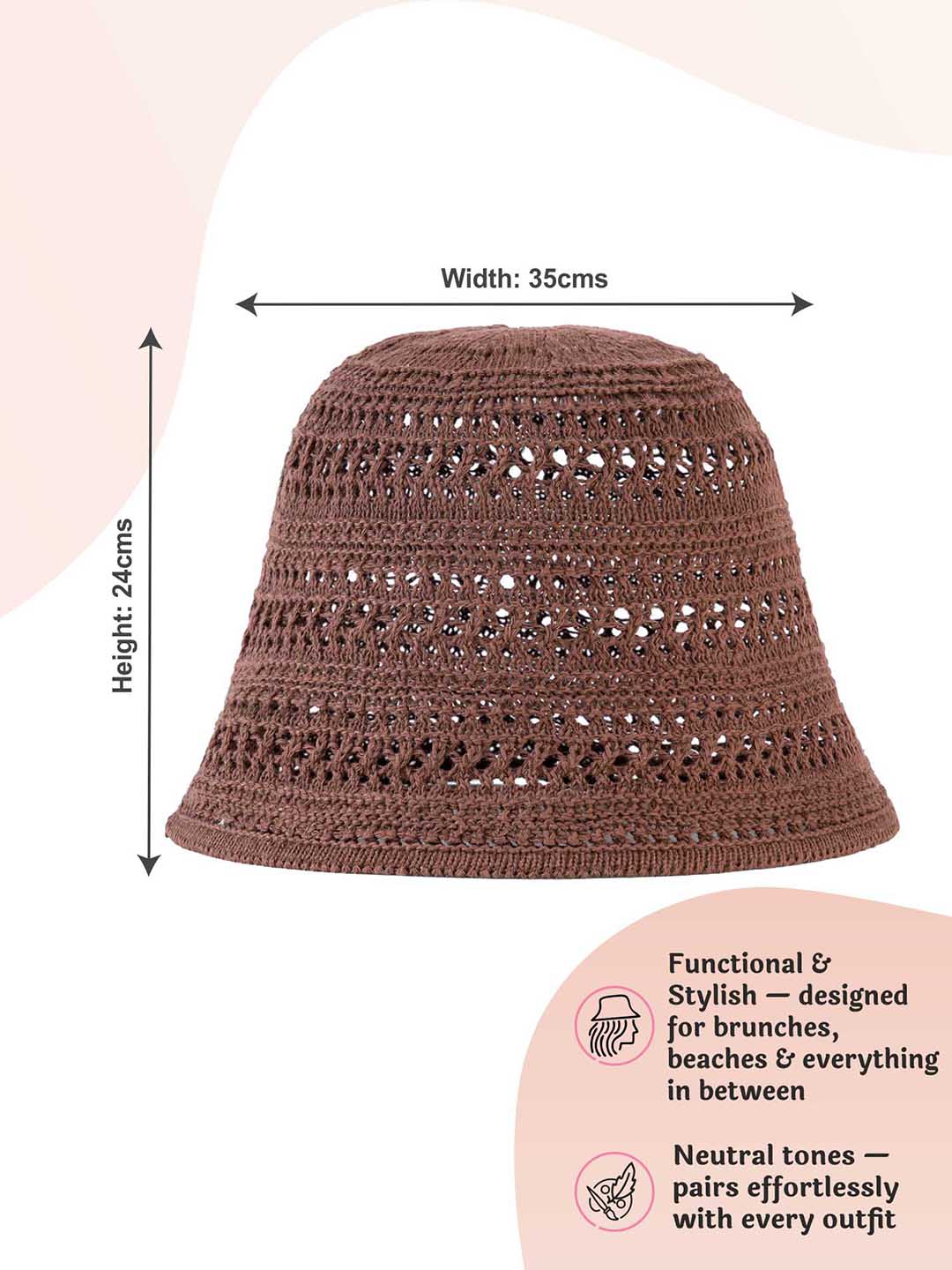 Brown Hollow Knitted Crochet Sun Bucket Hat - Image 7