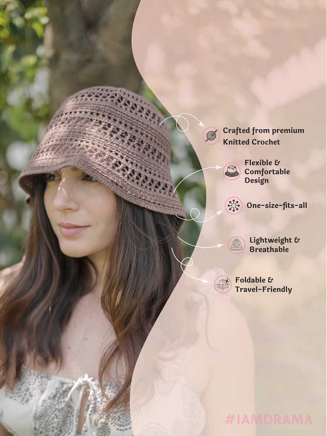 Brown Hollow Knitted Crochet Sun Bucket Hat - Image 8