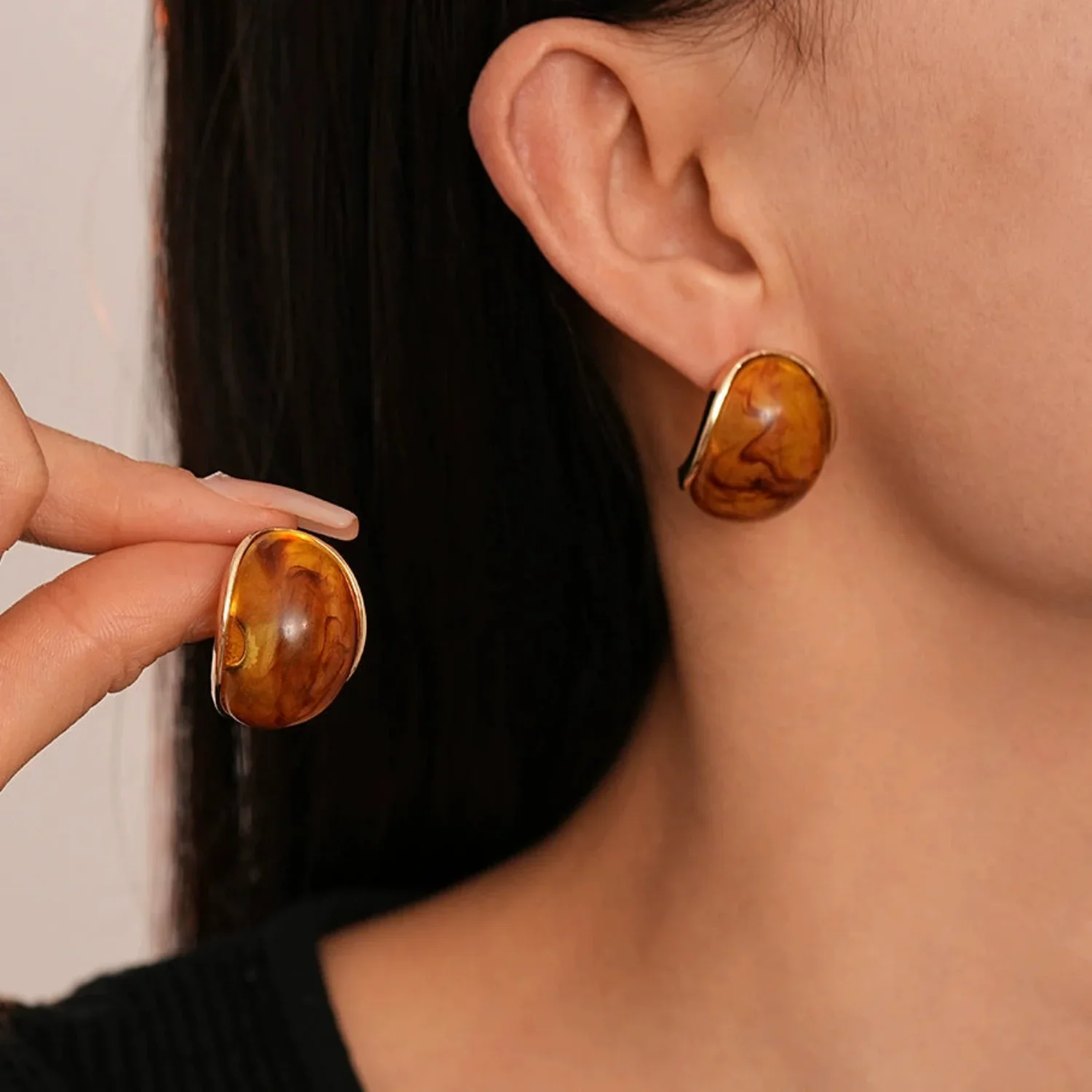 Brown Pearls Stud Earrings - Image 2