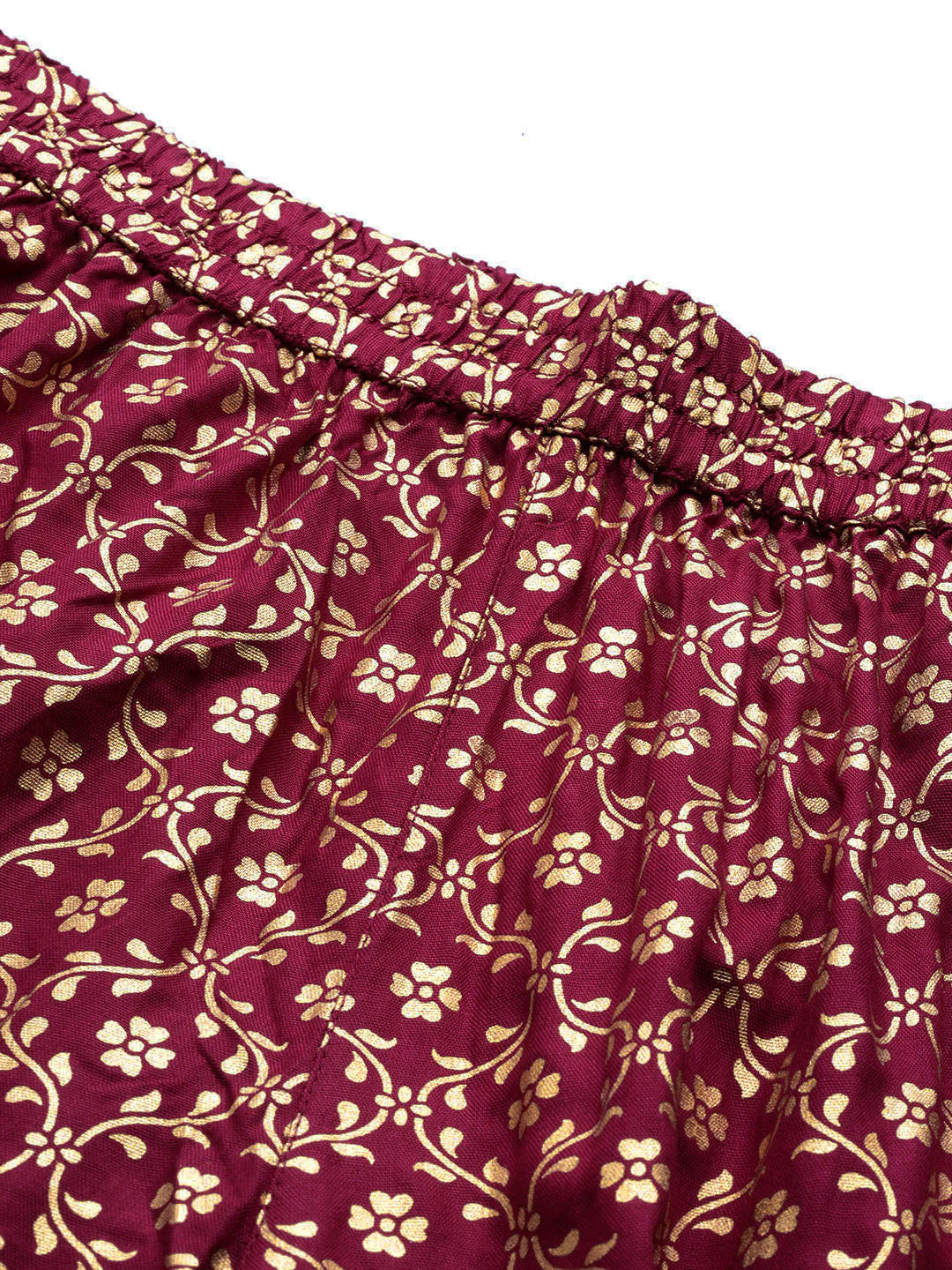 Burgundy Foil Print Flared Liva Pants - Image 3