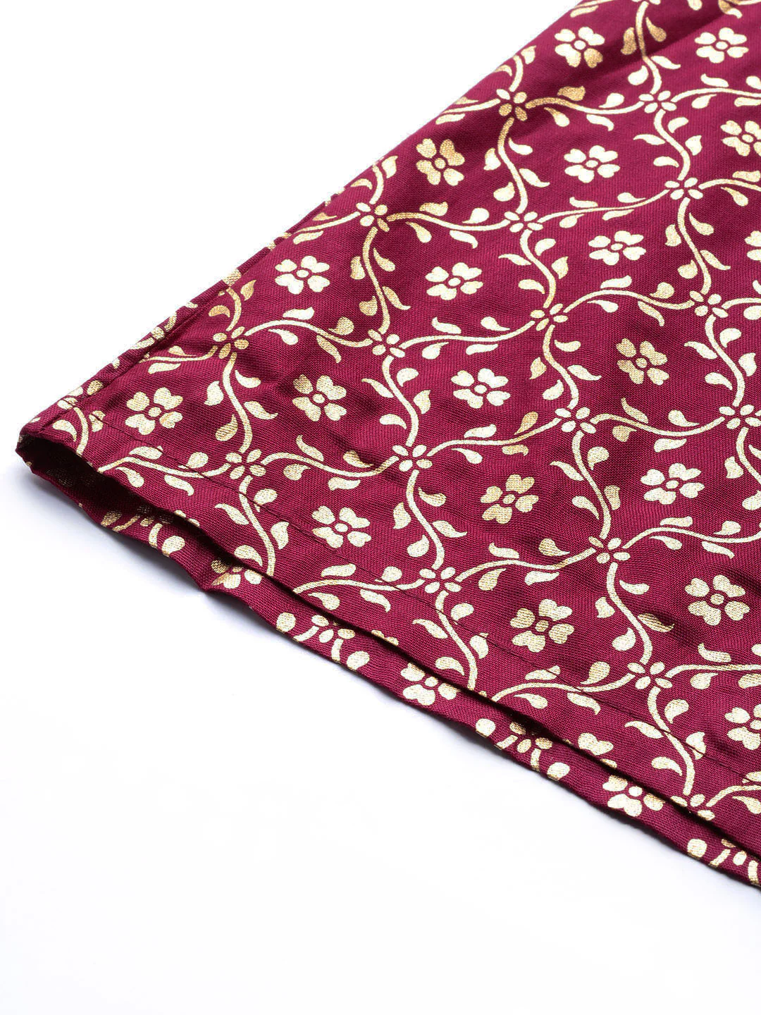 Burgundy Foil Print Flared Liva Pants - Image 4