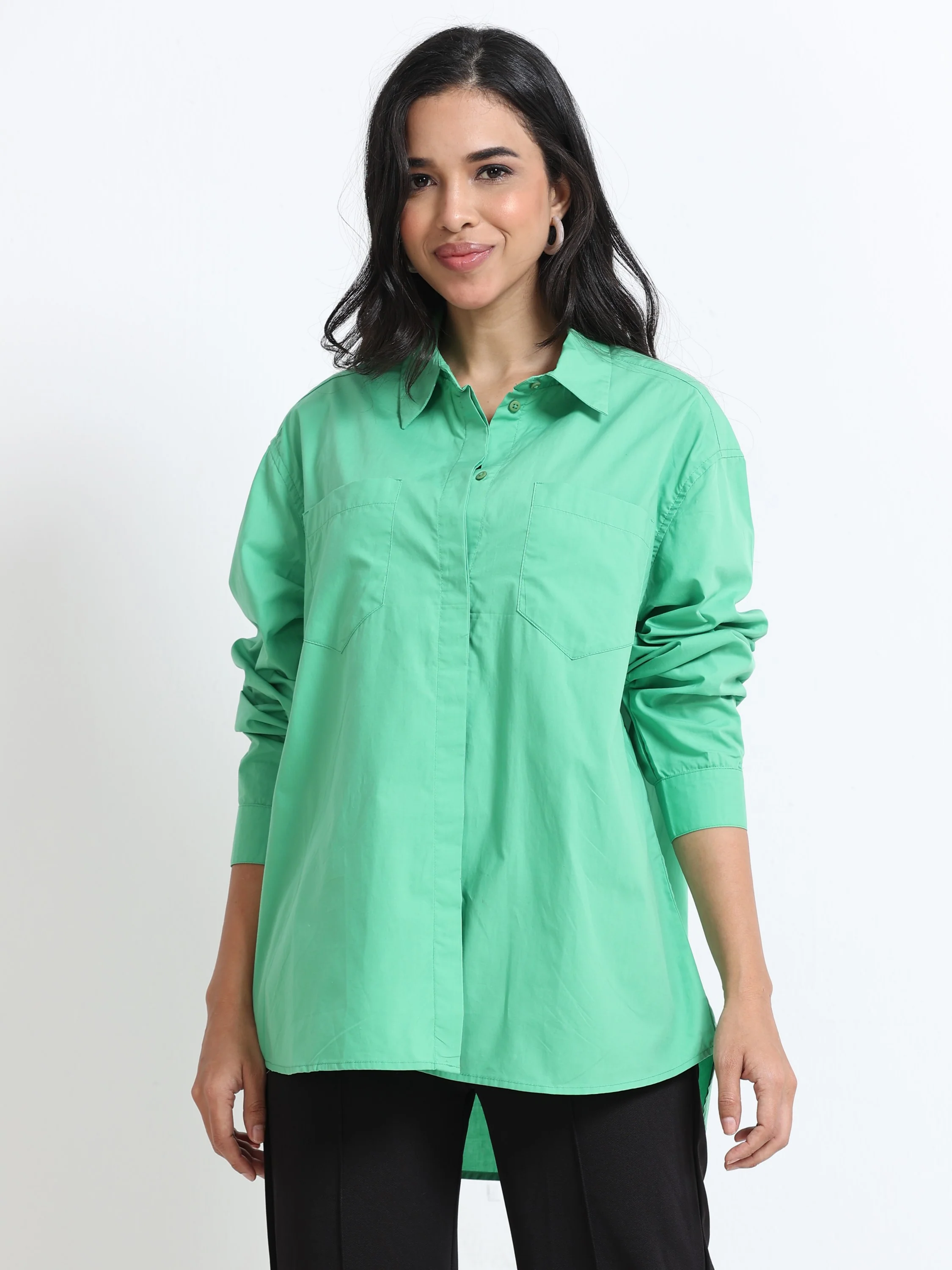 Women Concealed Placket Oversized Shirt - Image 3