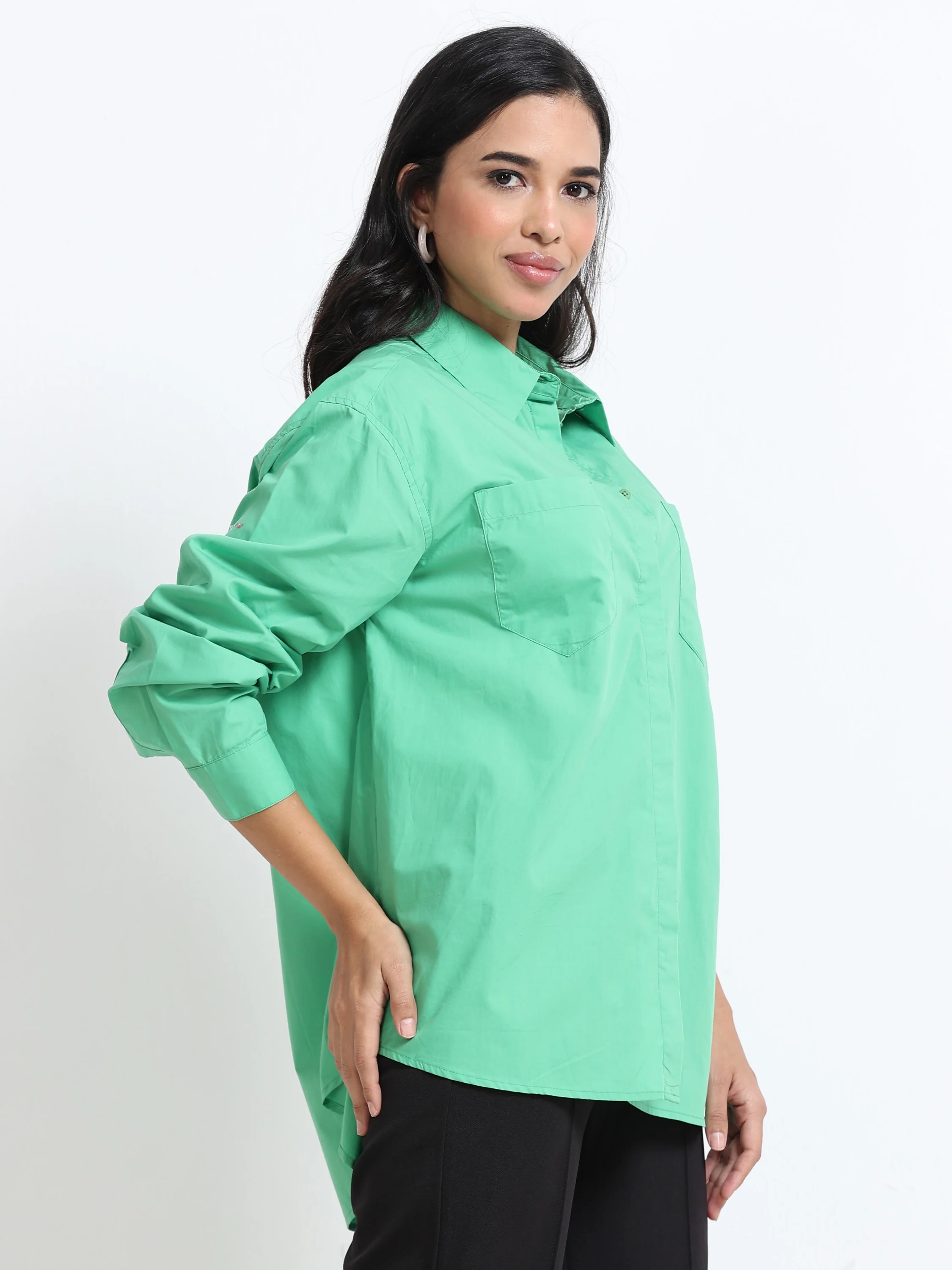 Women Concealed Placket Oversized Shirt - Image 5