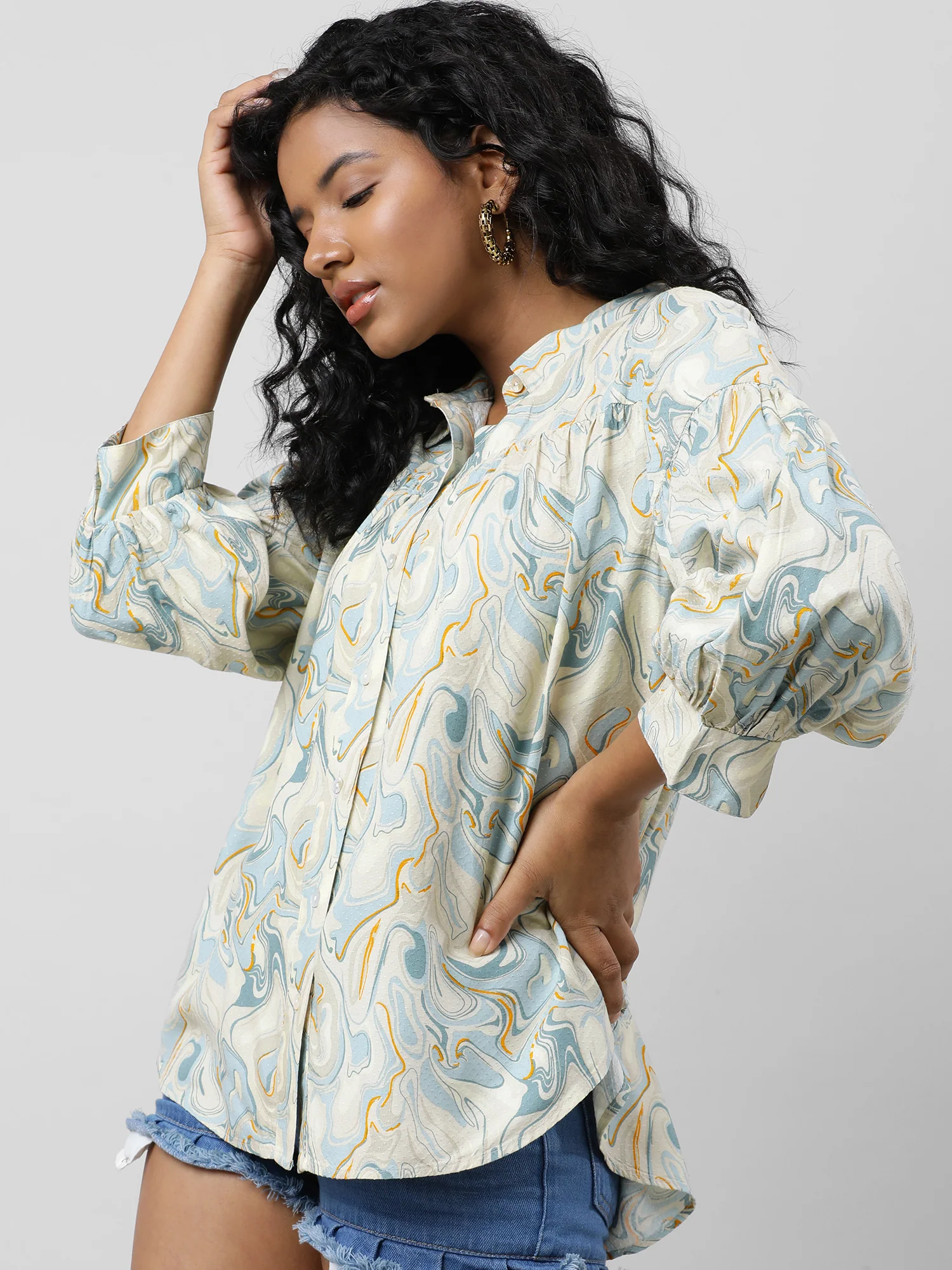 Women Buttoned Up Printed Shirt - Image 8