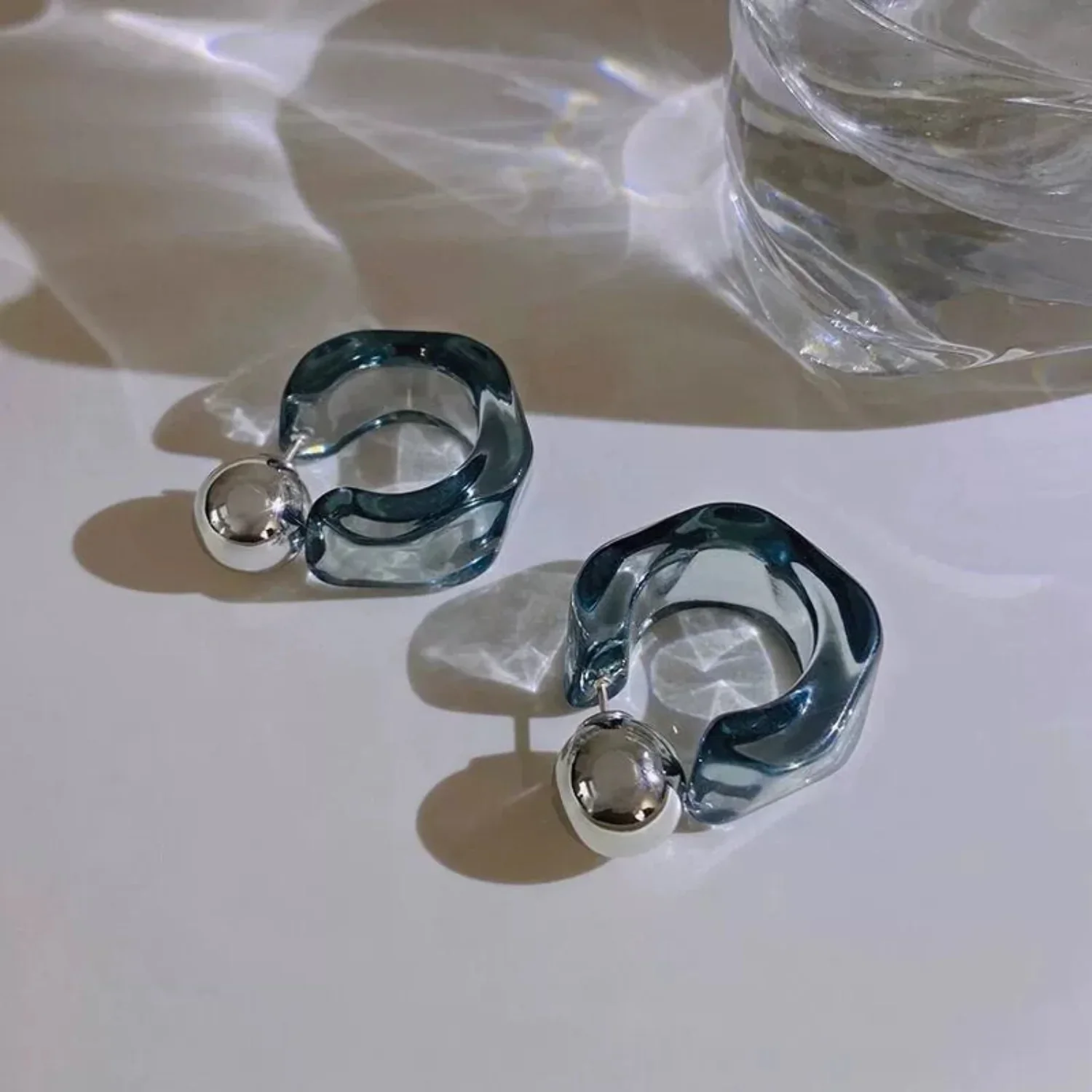 C Shaped Hoop Grey Earrings - Image 2