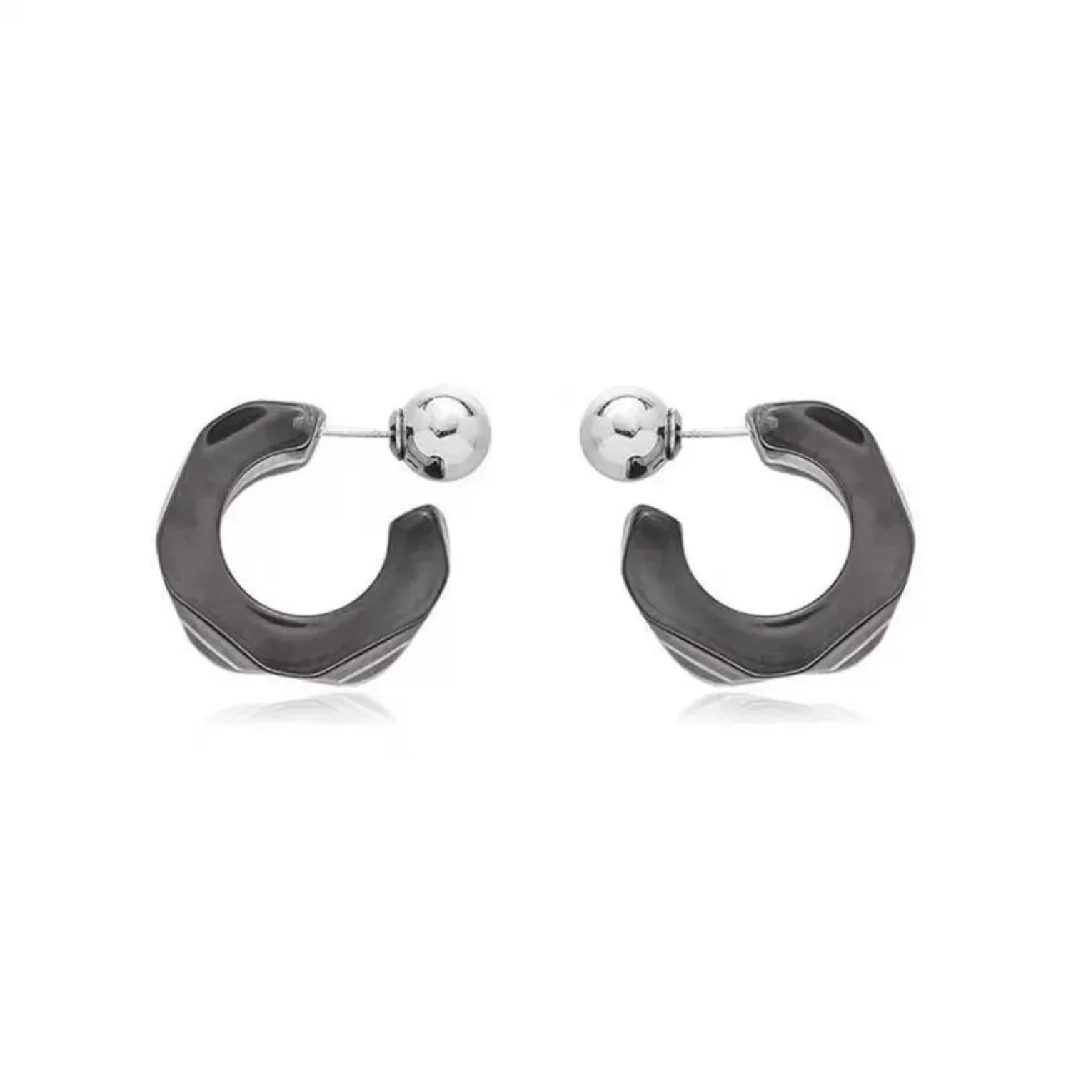 C Shaped Hoop Grey Earrings - Image 3