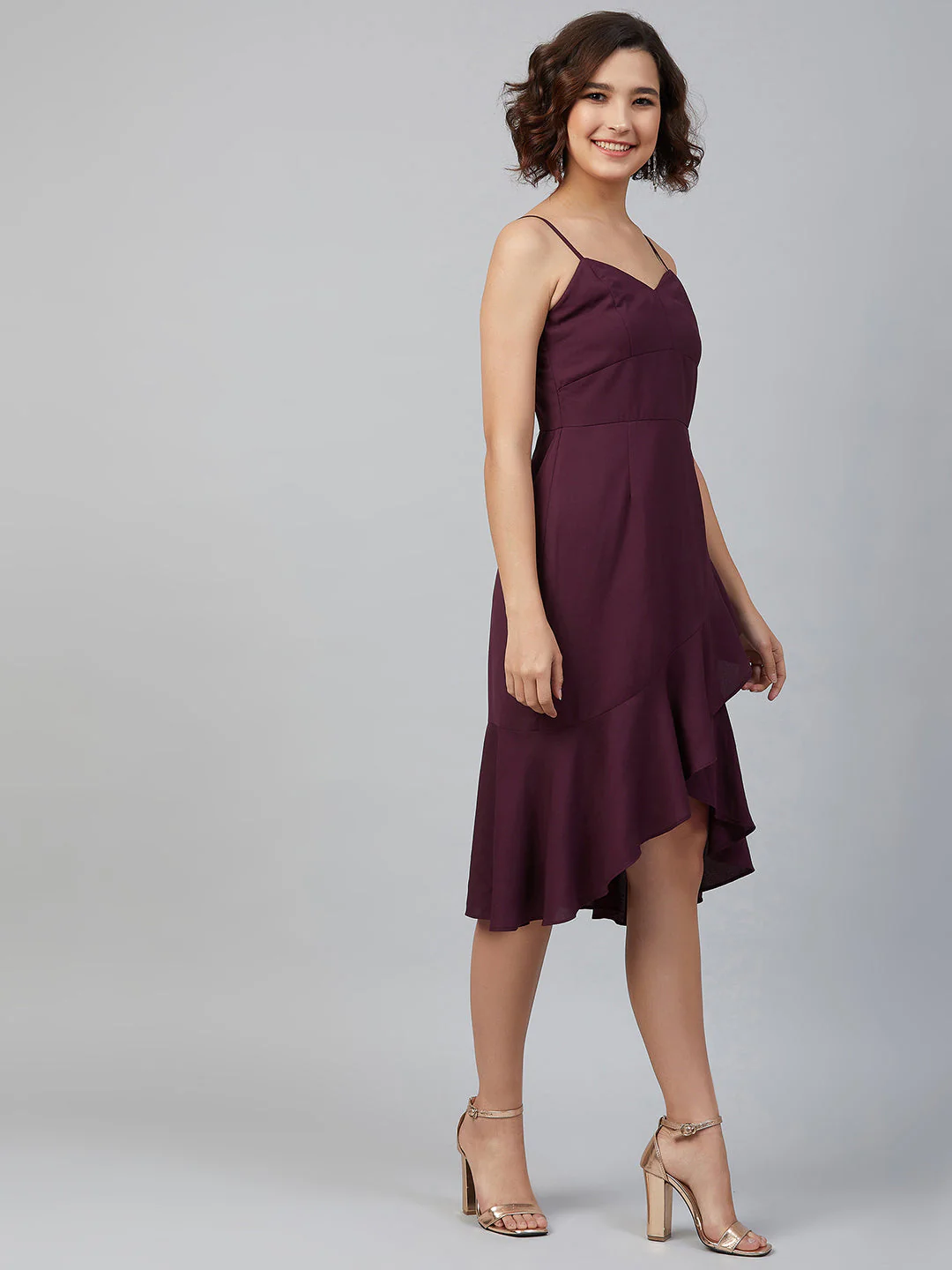 Women Purple Knee Length Solid Dress - Image 3