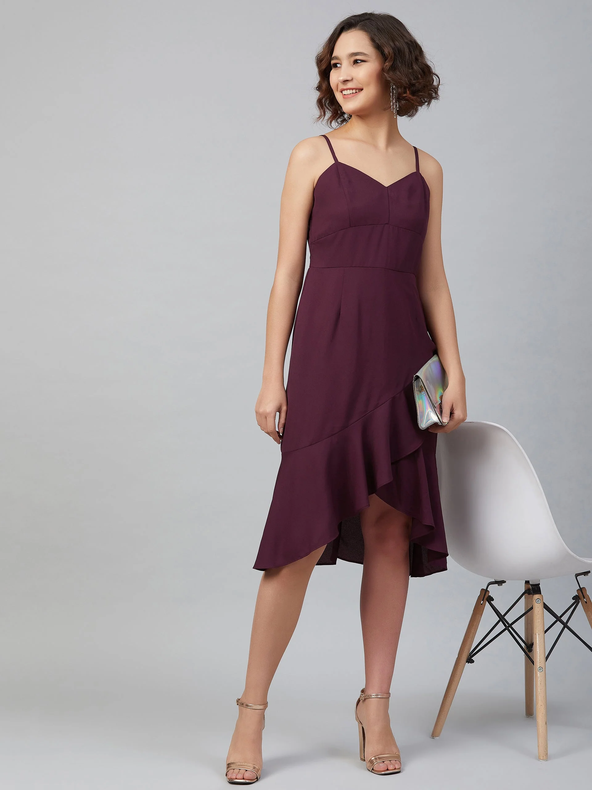 Women Purple Knee Length Solid Dress - Image 7