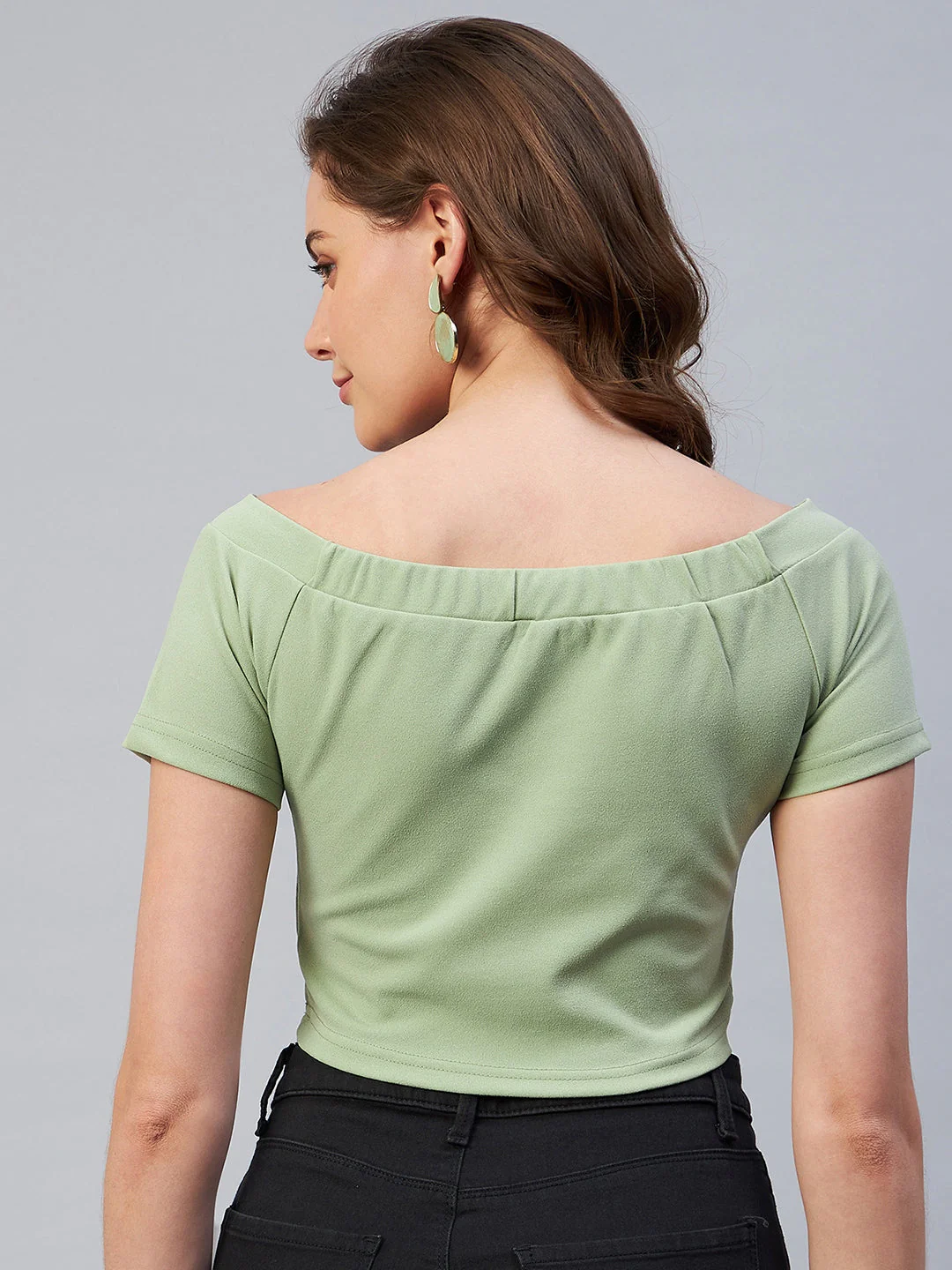 Women Green Off-Shoulder Fitted Top - Image 3