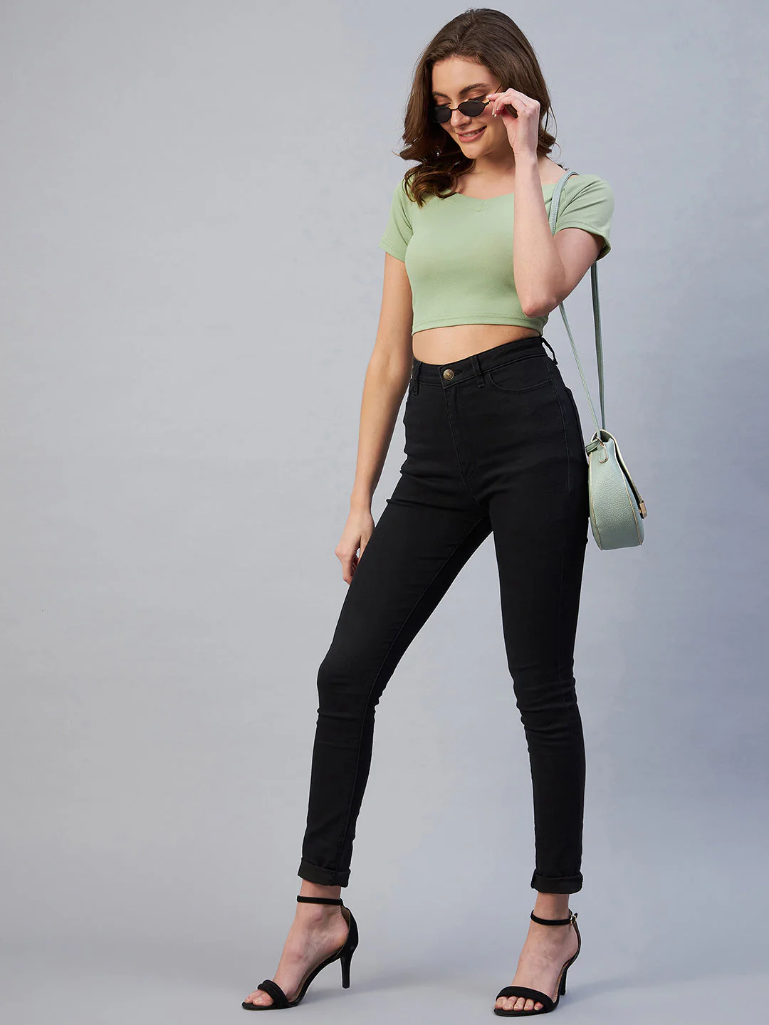 Women Green Off-Shoulder Fitted Top - Image 6