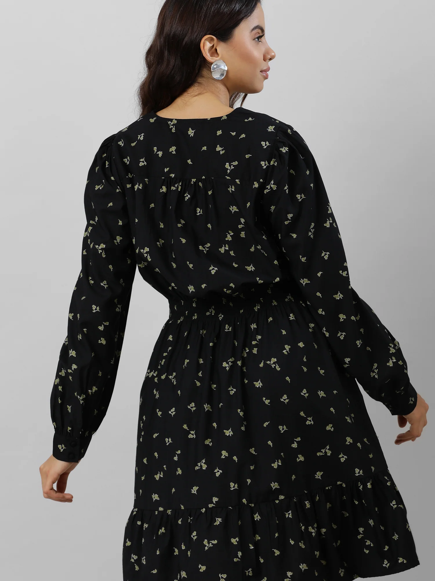 Casual Black Floral Print Dress - Image 4