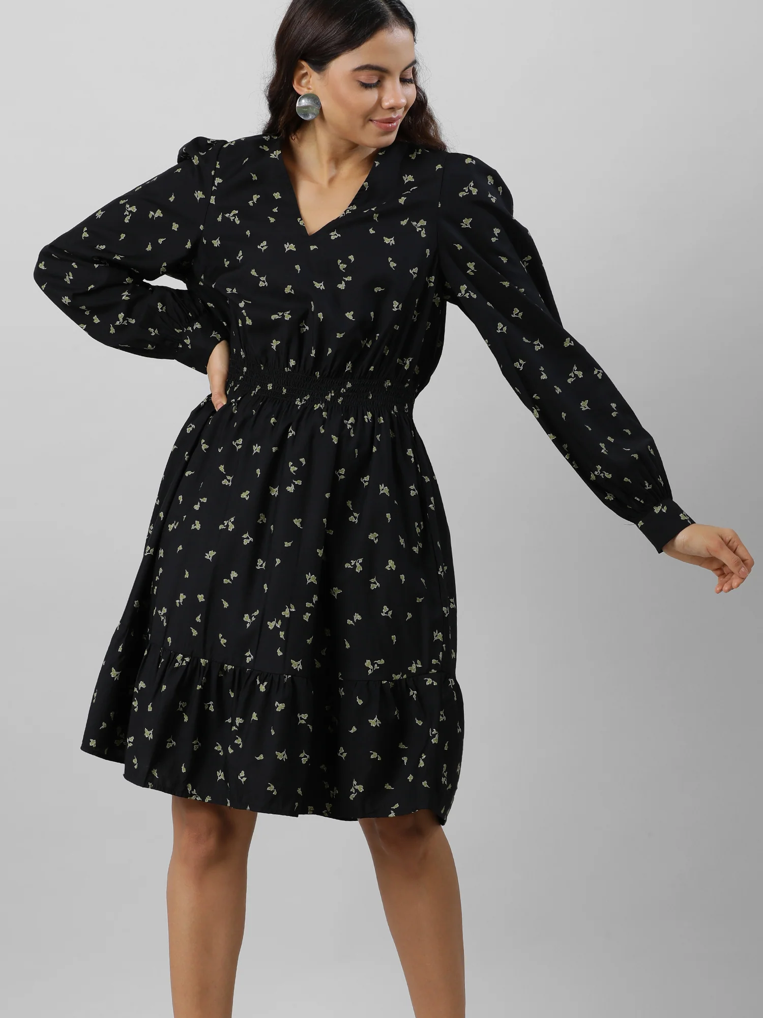 Casual Black Floral Print Dress - Image 6