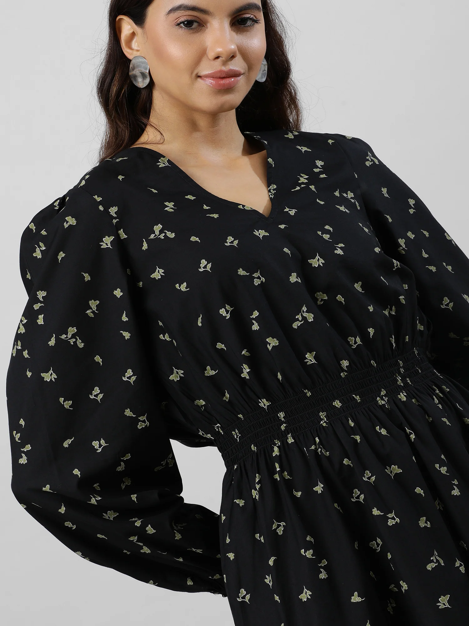 Casual Black Floral Print Dress - Image 7