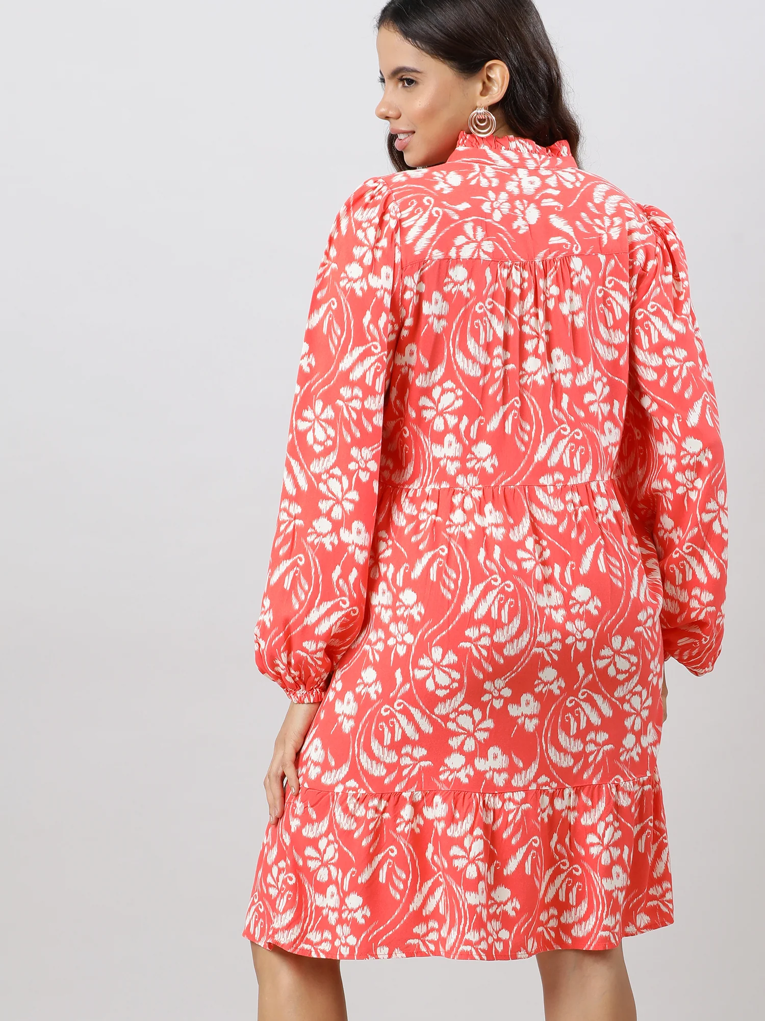 Women Casual Coral Printed Midi Dress - Image 3