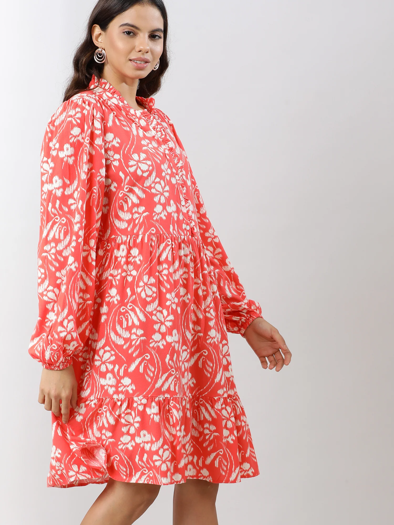 Women Casual Coral Printed Midi Dress - Image 5