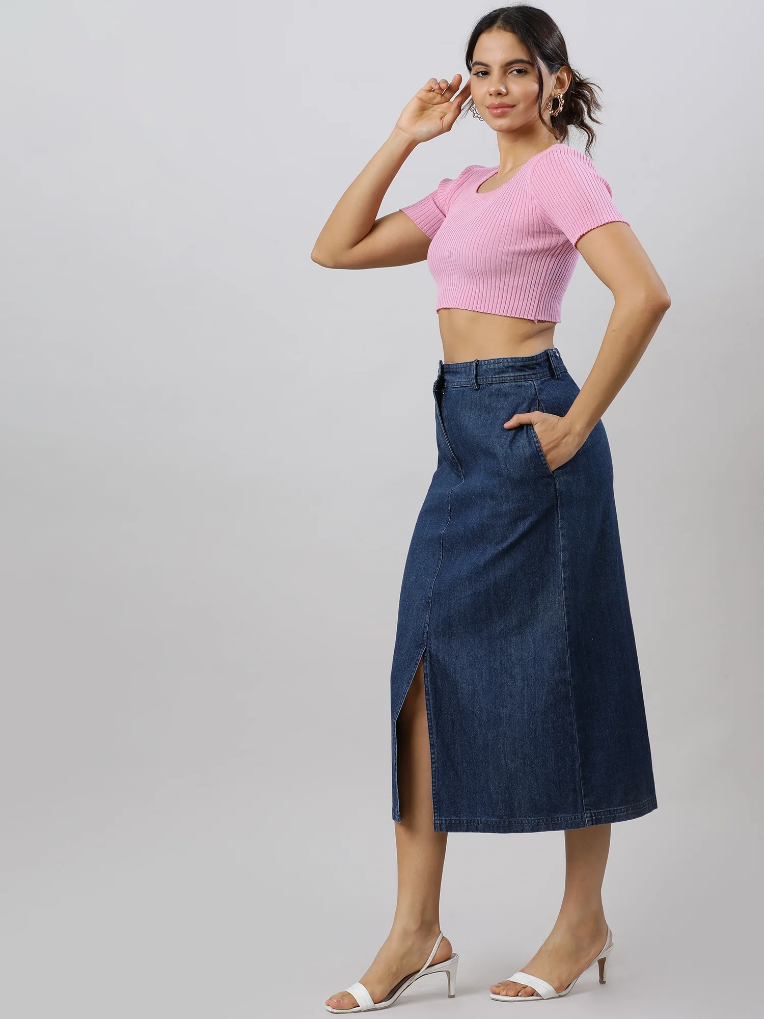 Casual Navy Denim Skirt - Image 4