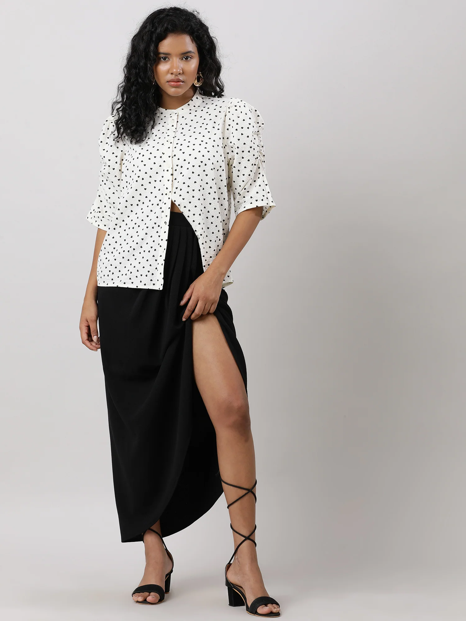Women Casual Polka Dot Cream Shirt - Image 3