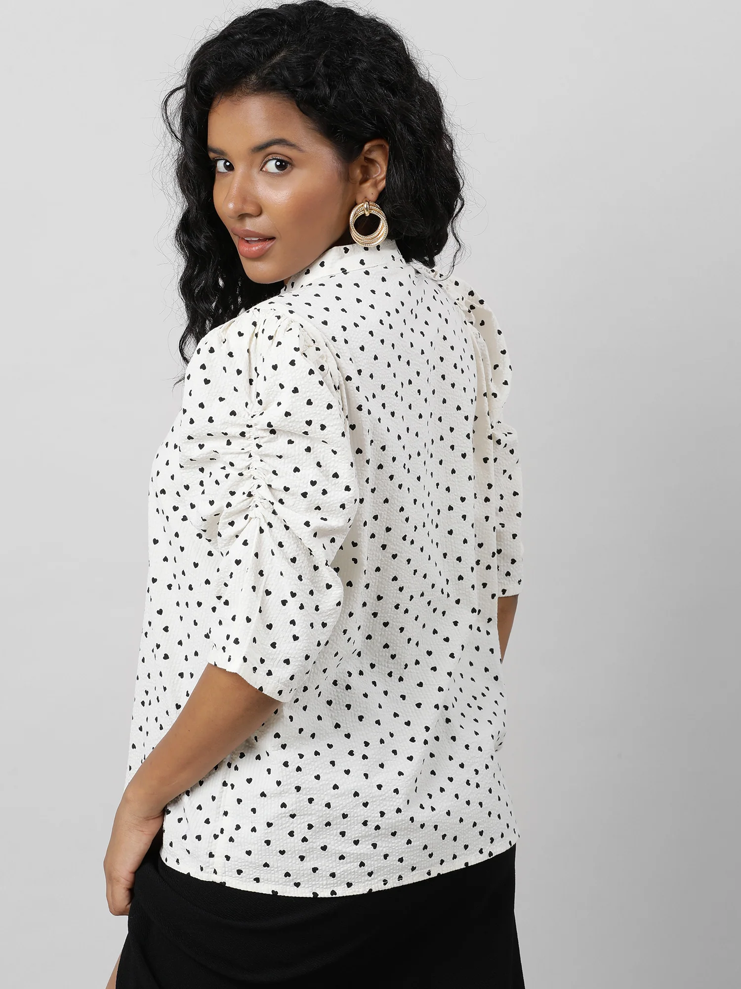 Women Casual Polka Dot Cream Shirt - Image 4