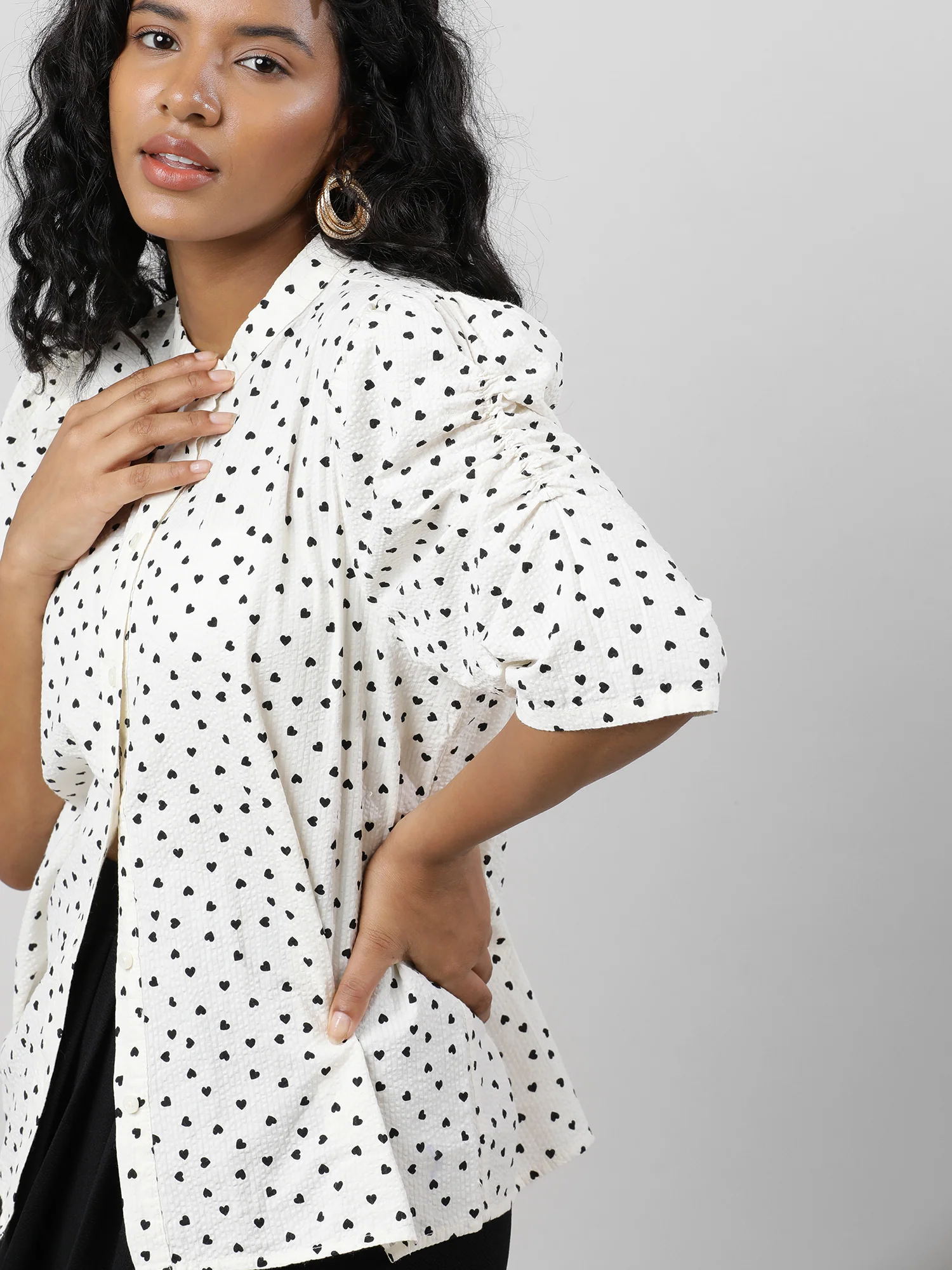 Women Casual Polka Dot Cream Shirt - Image 8