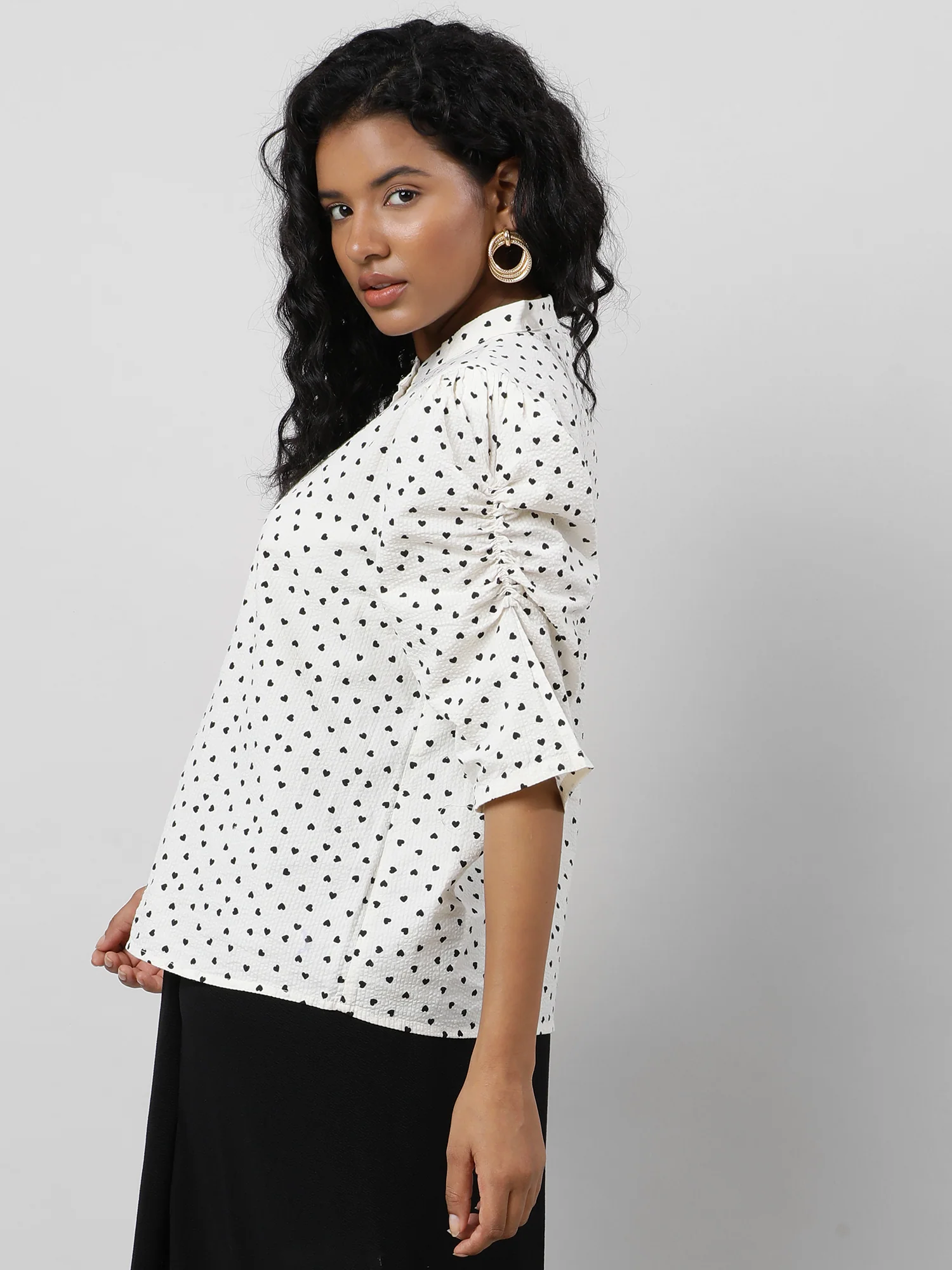 Women Casual Polka Dot Cream Shirt - Image 9
