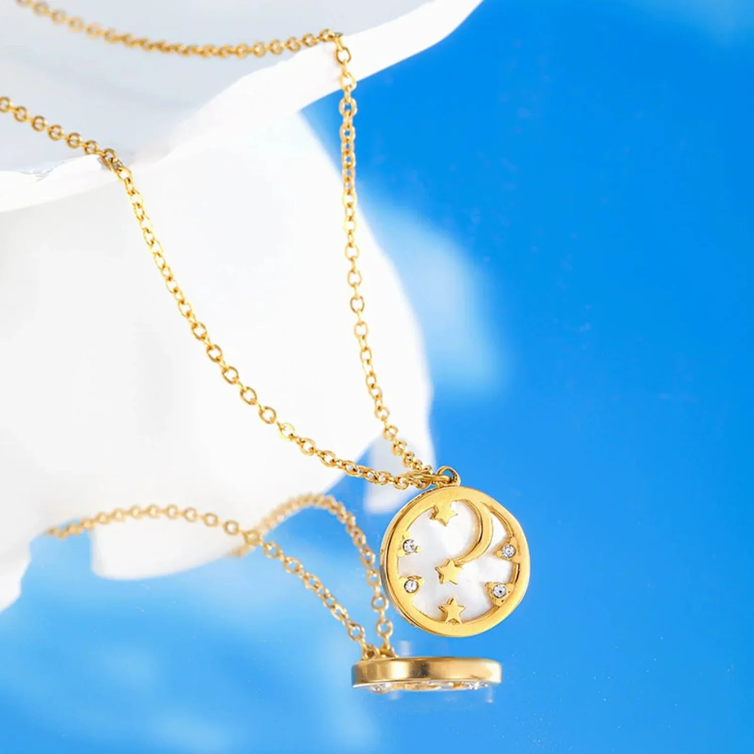 Celestial Moon And Star 18K Gold Plated Necklace - Image 3