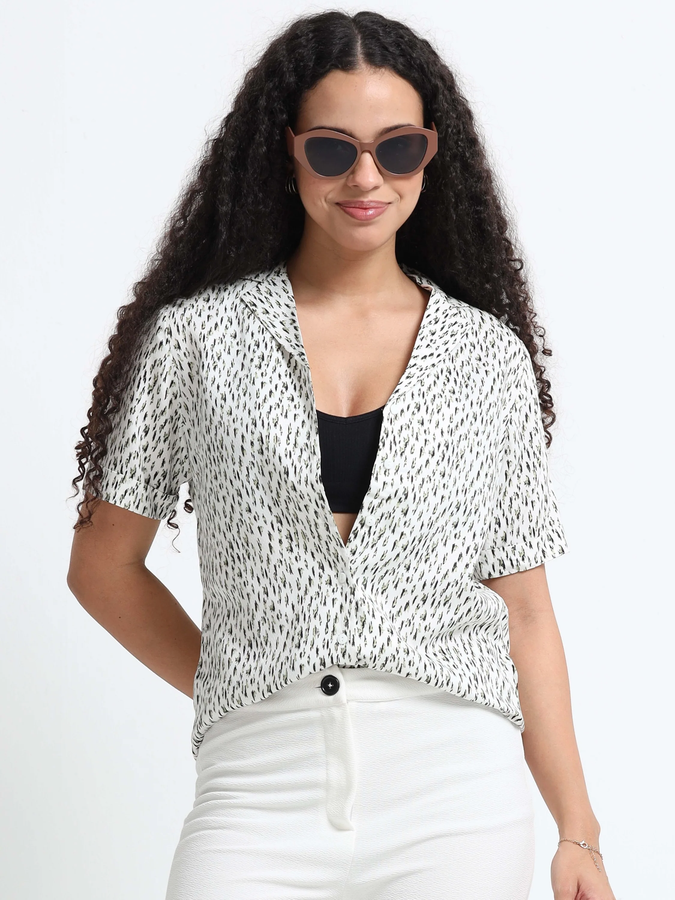 Women Chic Printed White Shirt - Image 2
