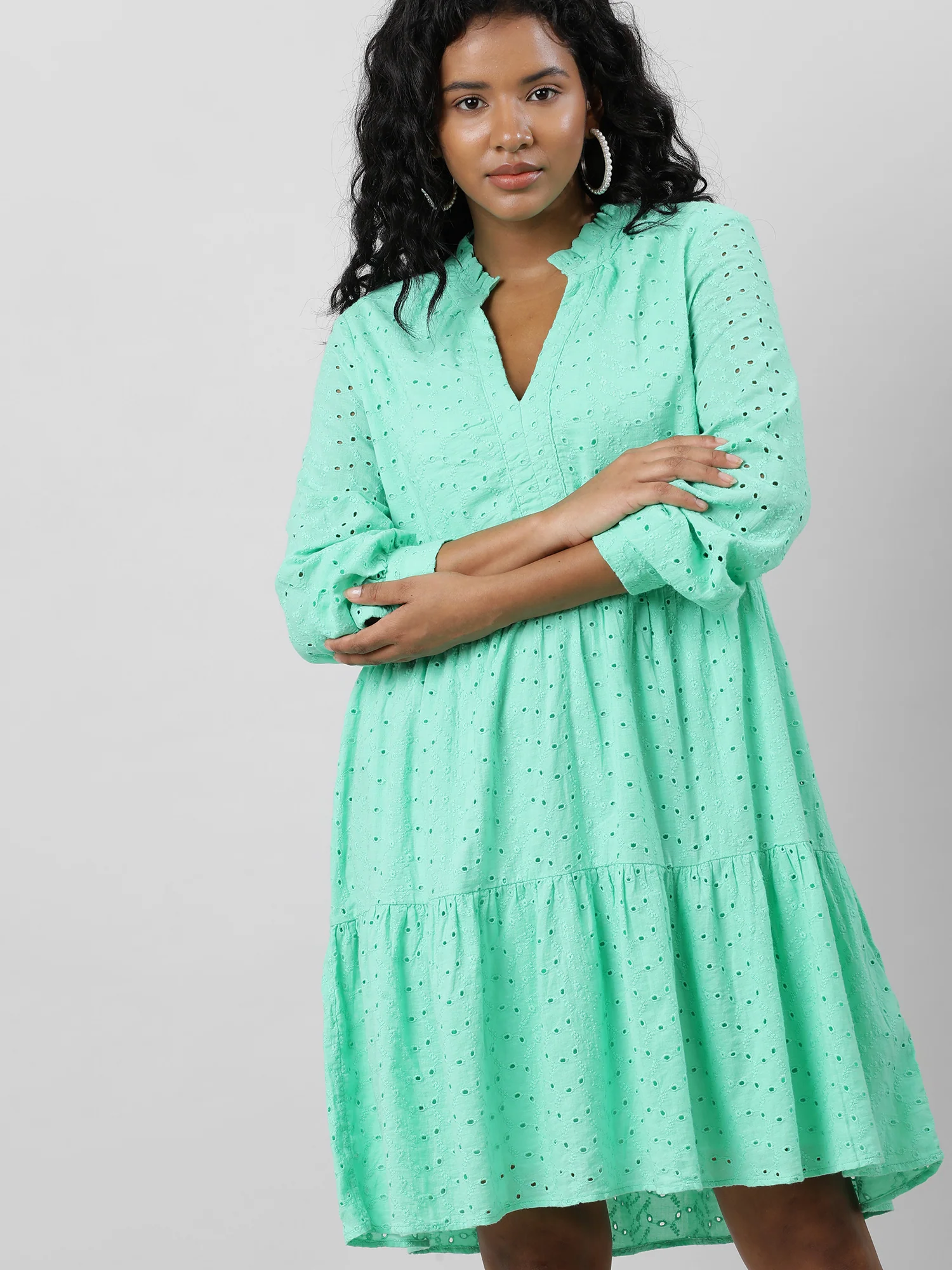 Women Chic Textured Solid Midi Dress - Image 3