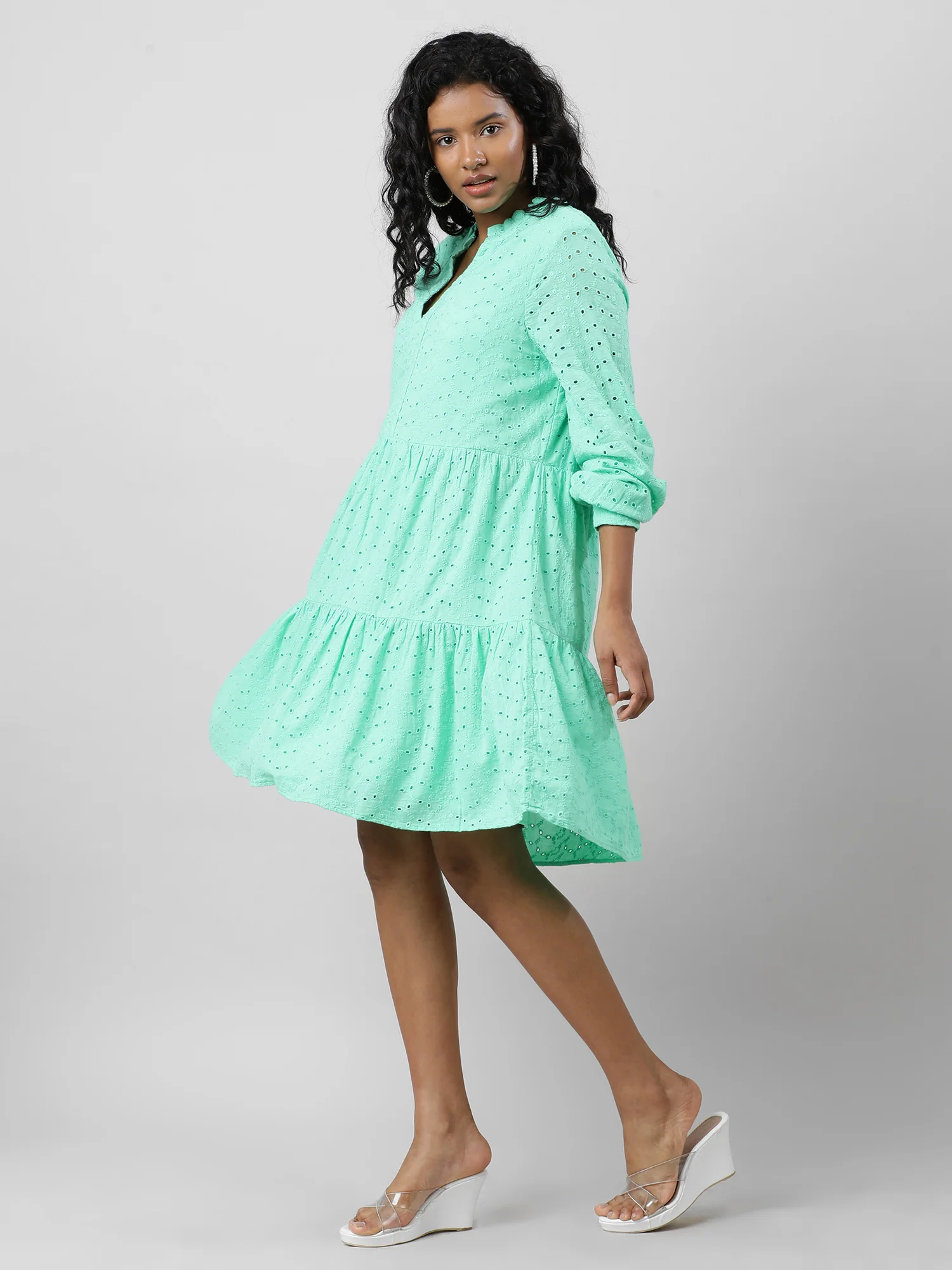 Women Chic Textured Solid Midi Dress - Image 5