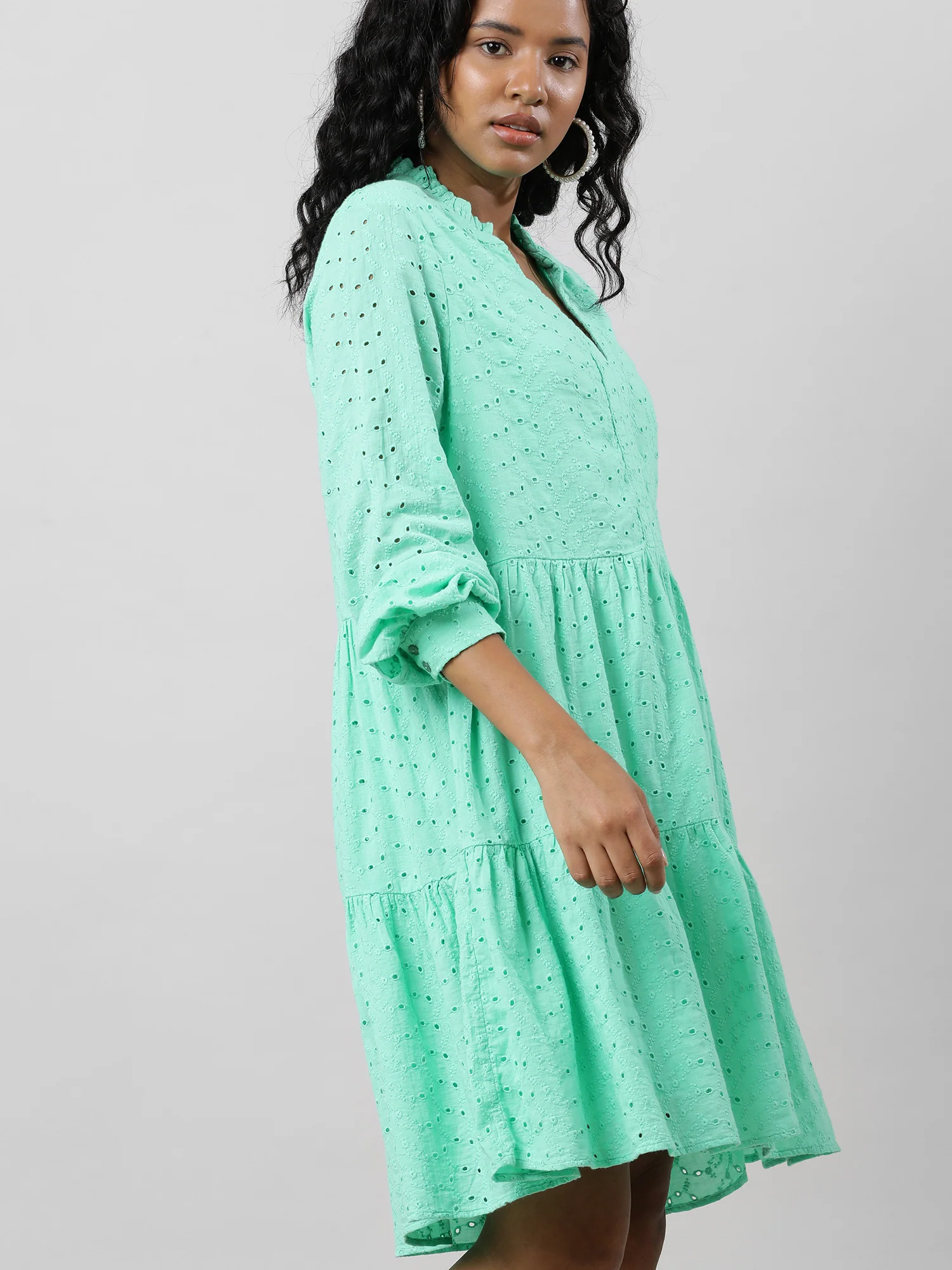 Women Chic Textured Solid Midi Dress - Image 6