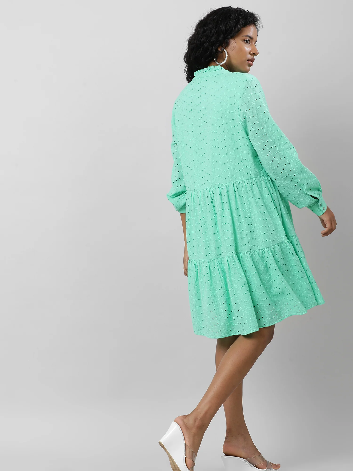 Women Chic Textured Solid Midi Dress - Image 9