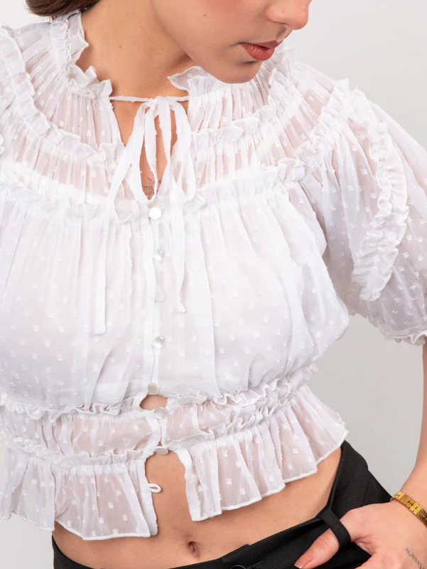 Women Chiffon Ruffled Blouse - Image 4