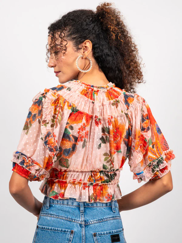 Women Chiffon Ruffled Printed Blouse - Image 2