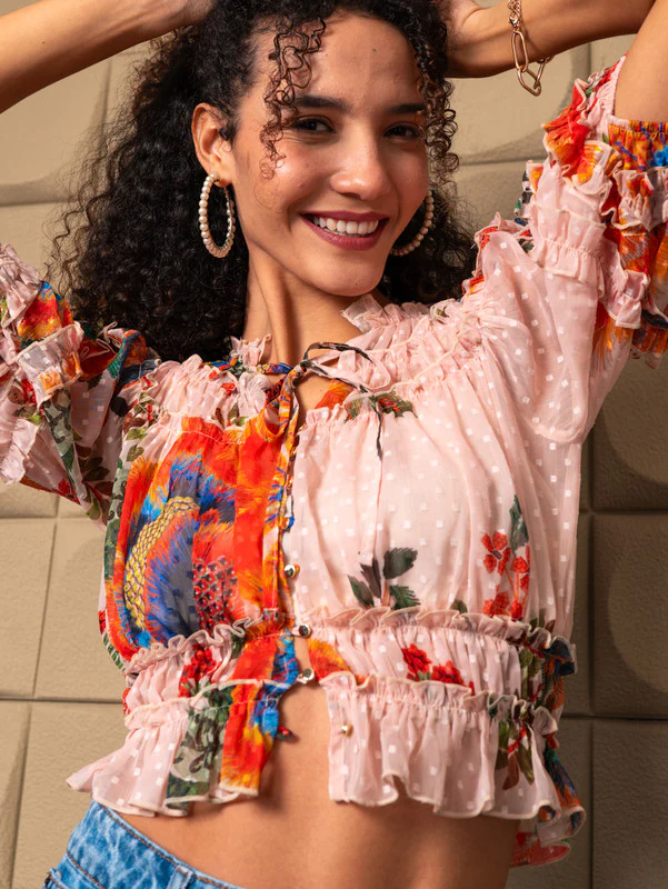 Women Chiffon Ruffled Printed Blouse - Image 4
