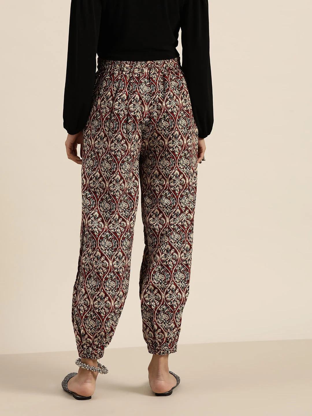 Chocolate Brown Floral Cuffed Pants - Image 3