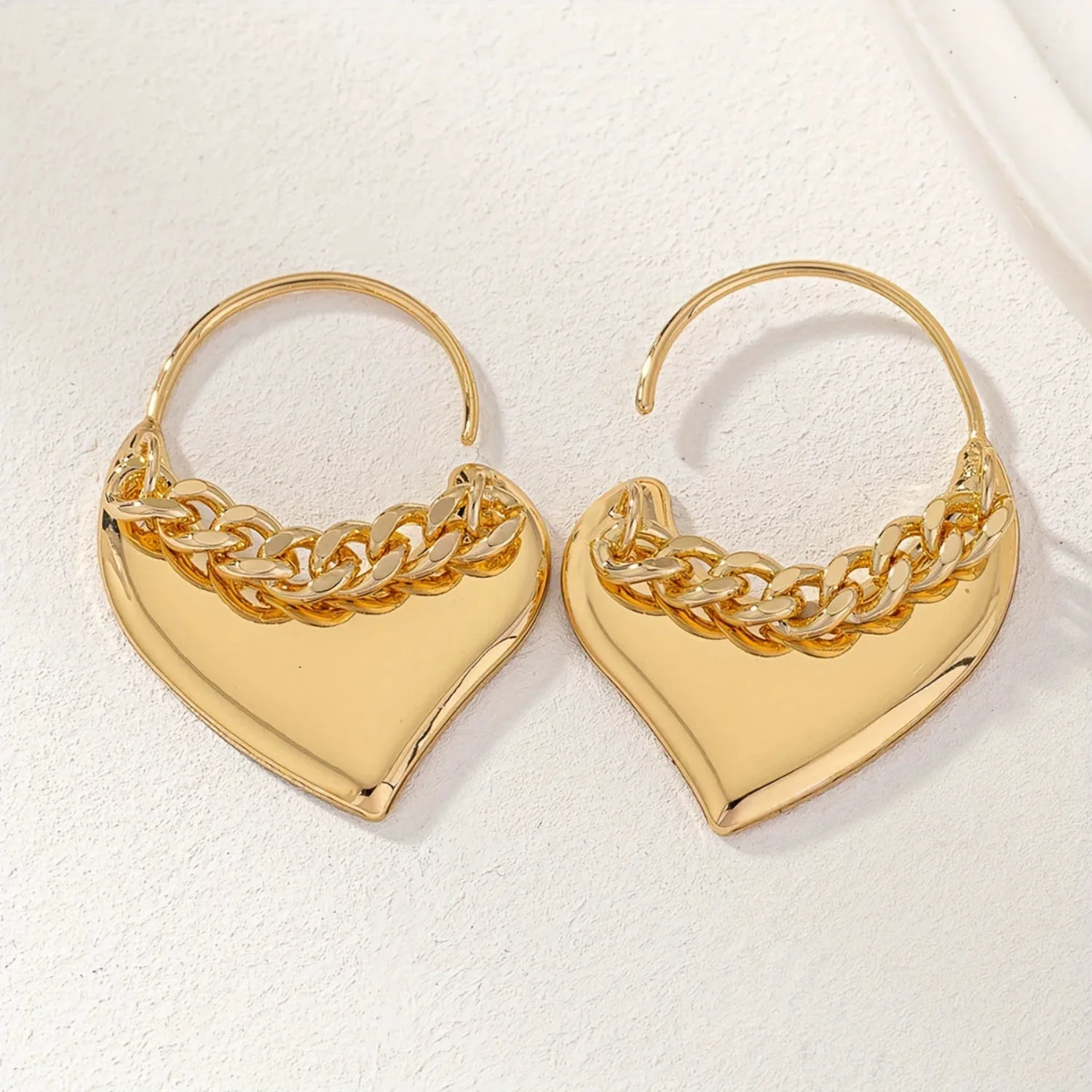 Chunky Heart Chain Drop Hoops - Image 3