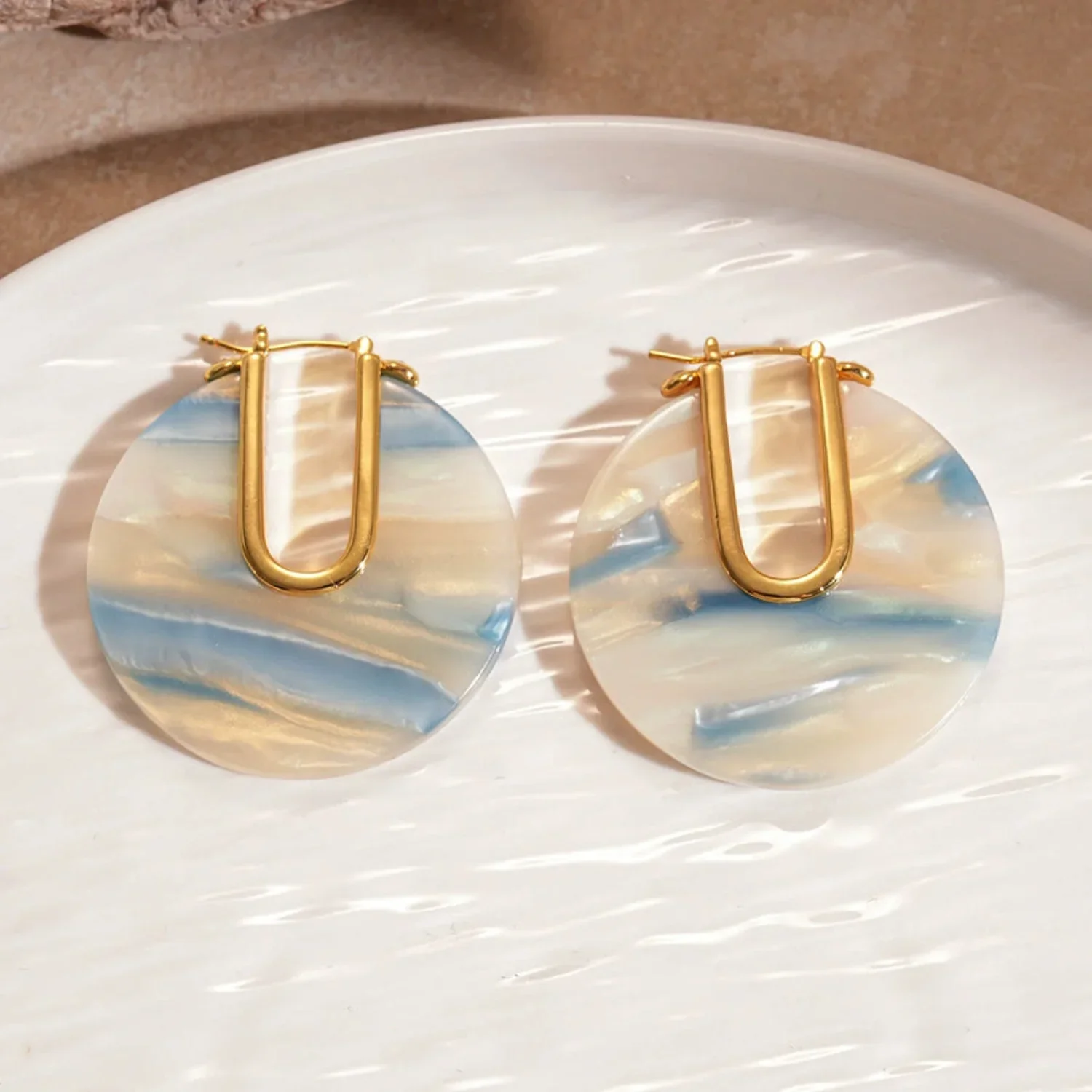 Clip-On U-Shaped Blue Earrings