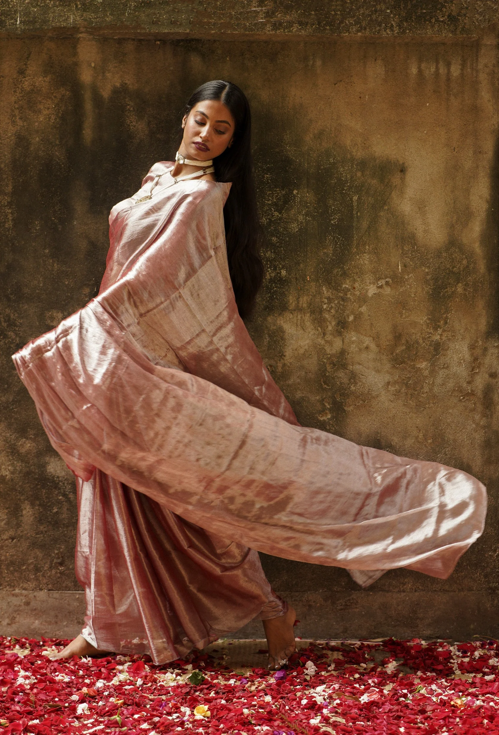 Coffee Caffeine Pastel Coffee Handloom Tissue Saree - Image 3