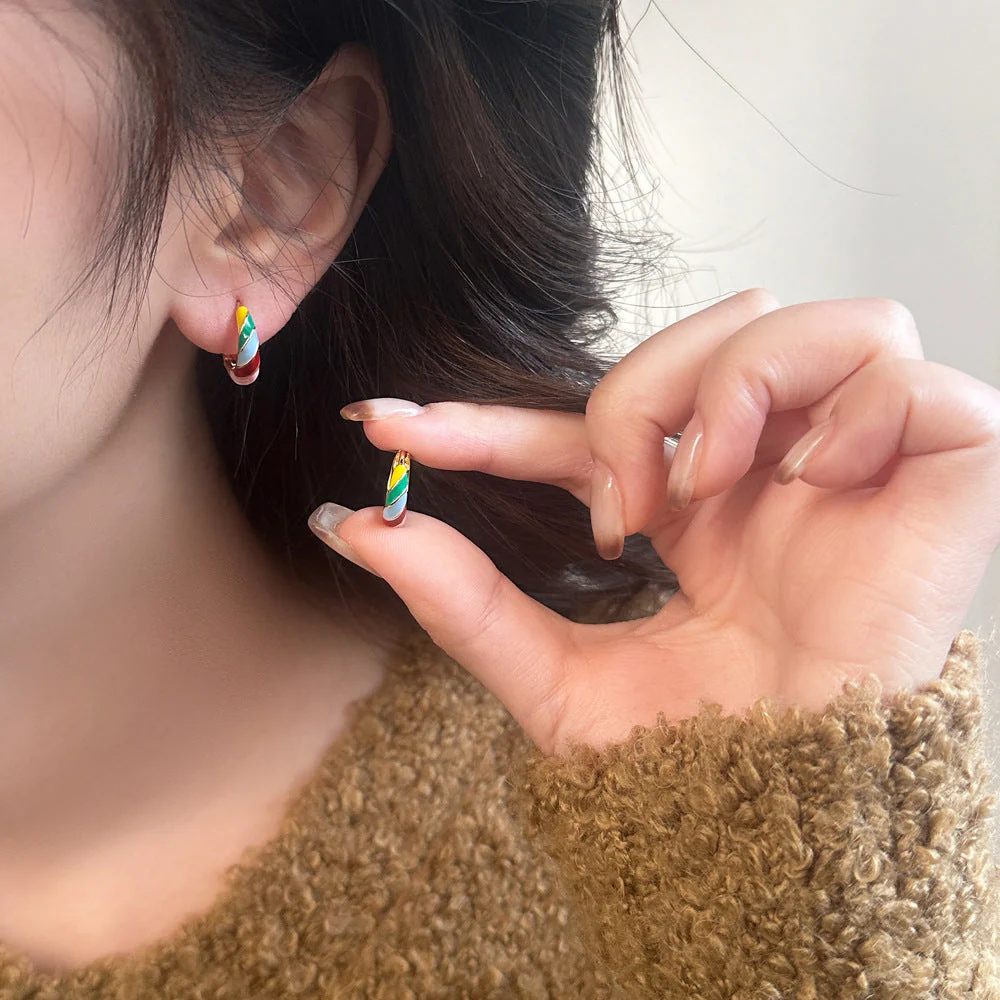 Color Block Enamel Multicoloured Hoop Earring