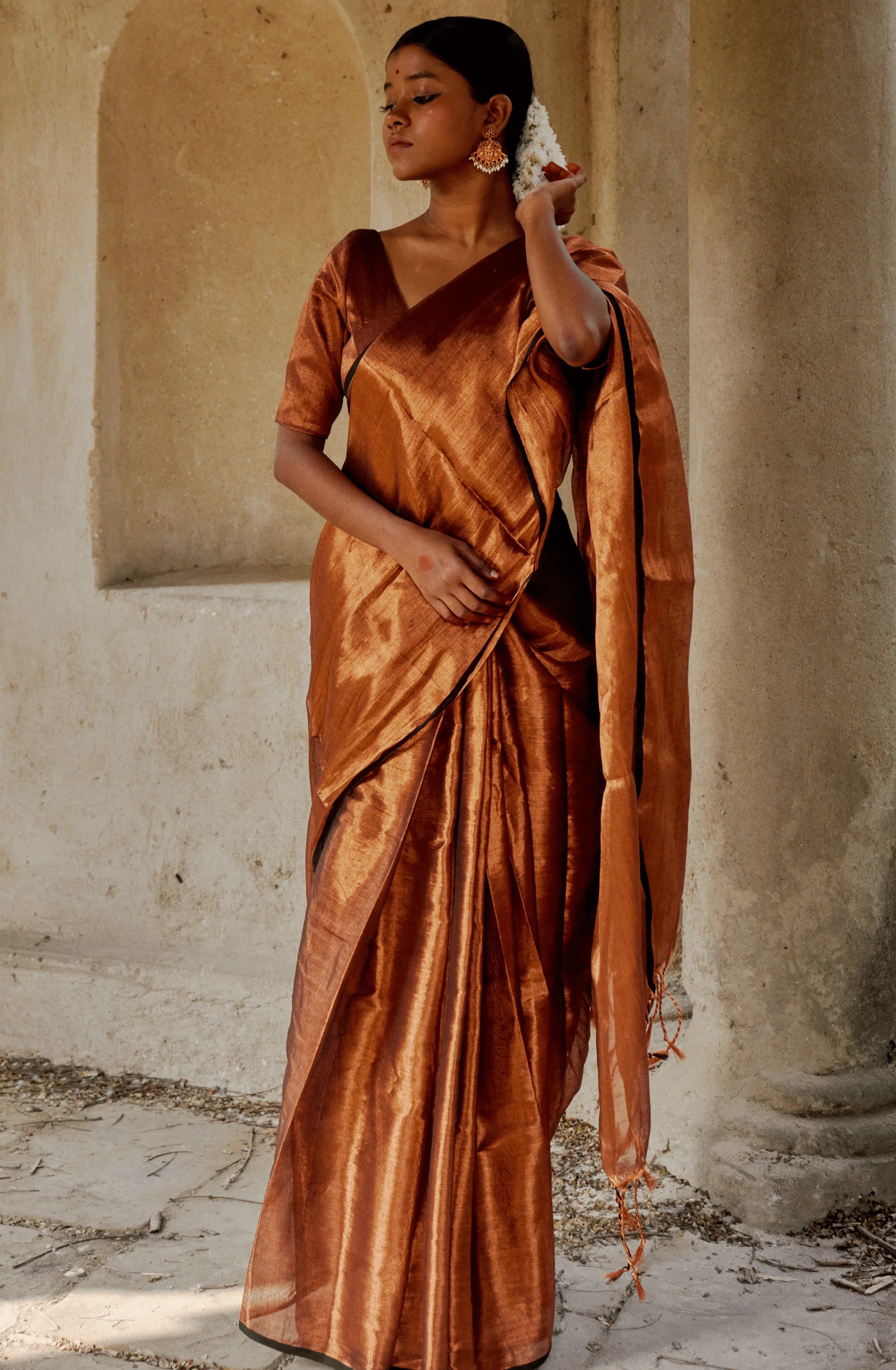 Copper Kalakar Copper Handloom Tissue Saree - Image 2
