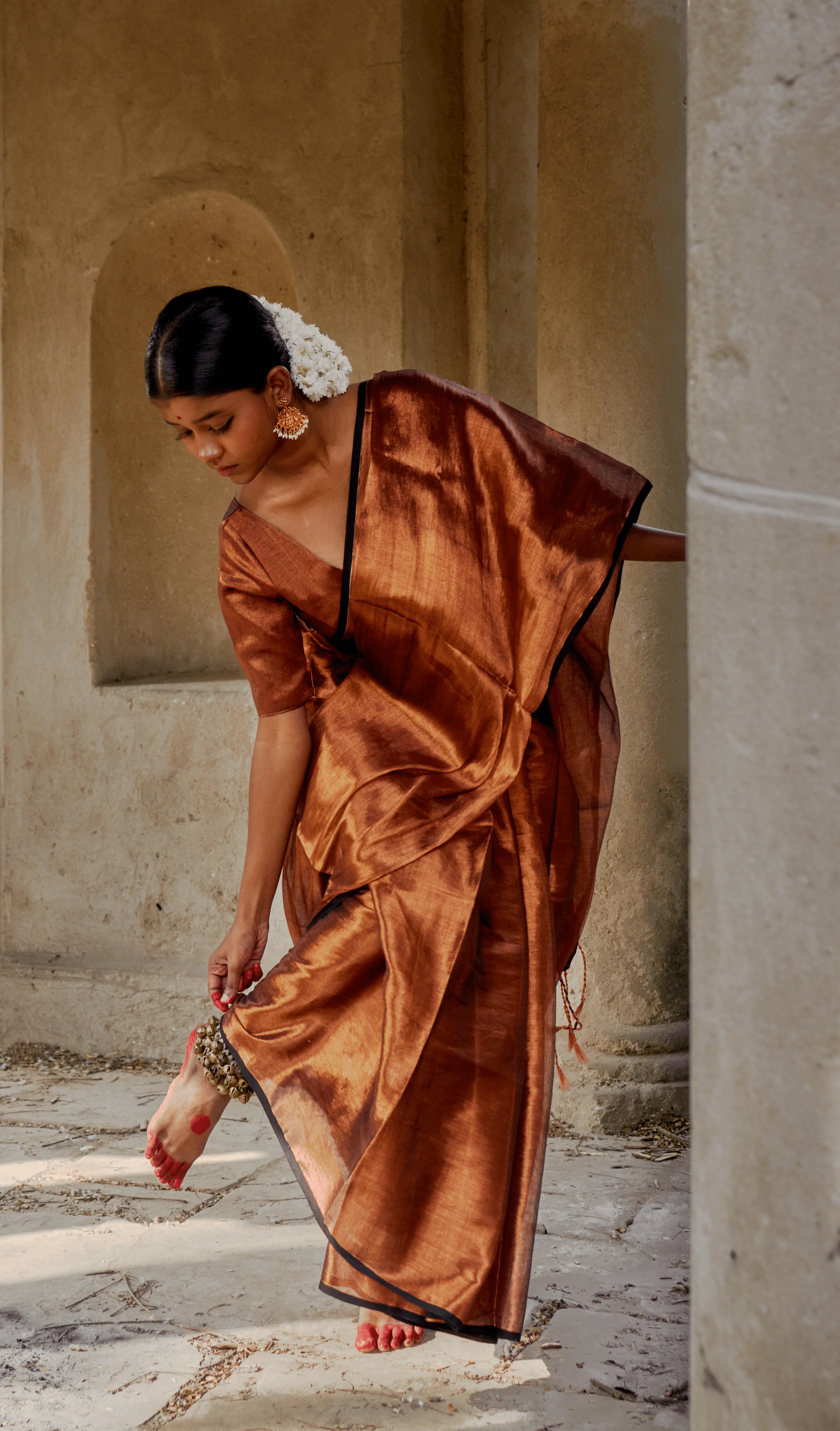 Copper Kalakar Copper Handloom Tissue Saree - Image 3