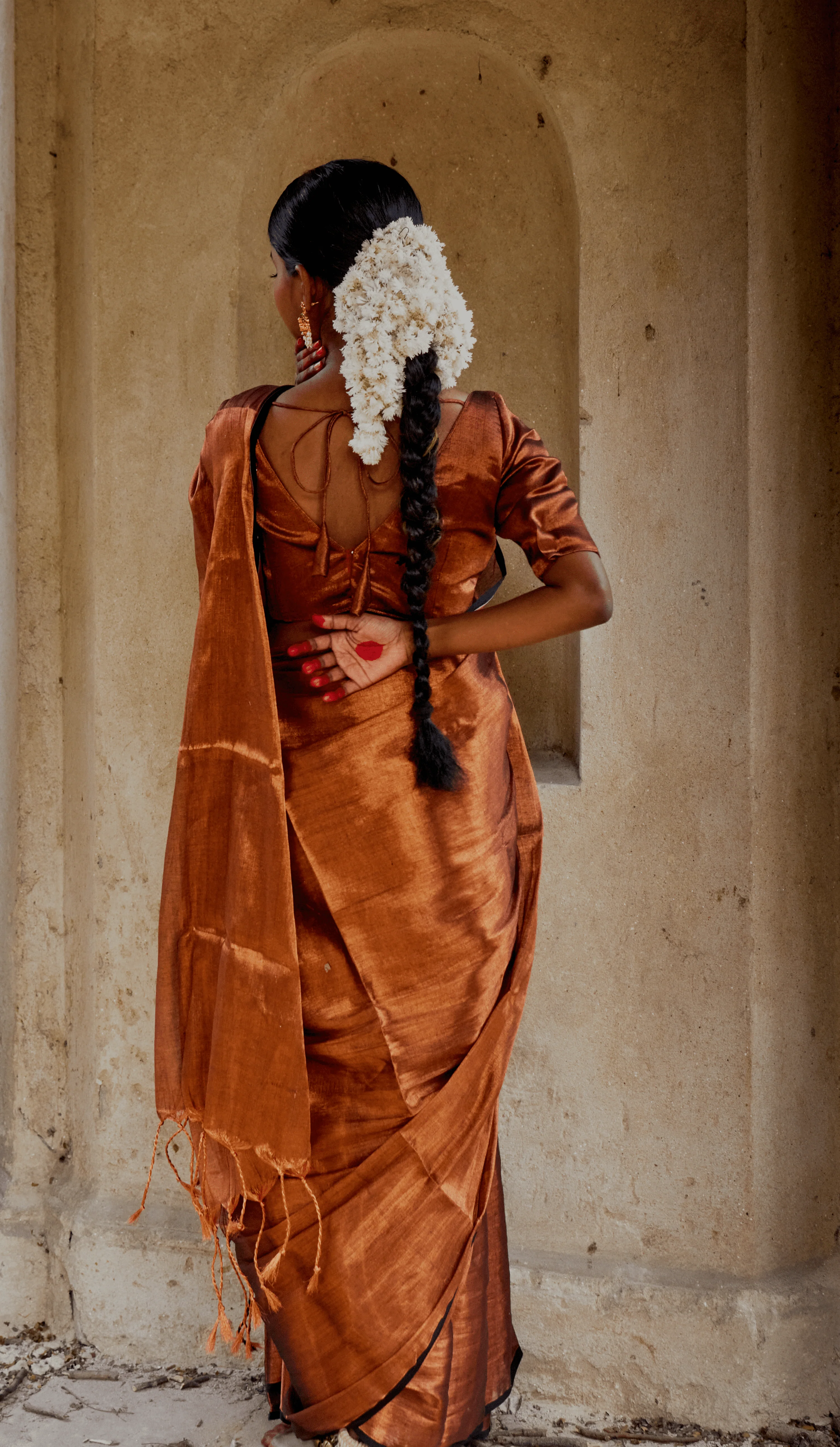 Copper Kalakar Copper Handloom Tissue Saree - Image 4
