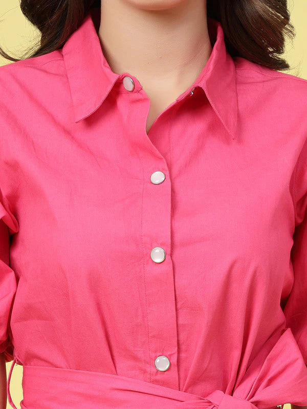 Women Collar Neck Puff Sleeve Dress - Image 7