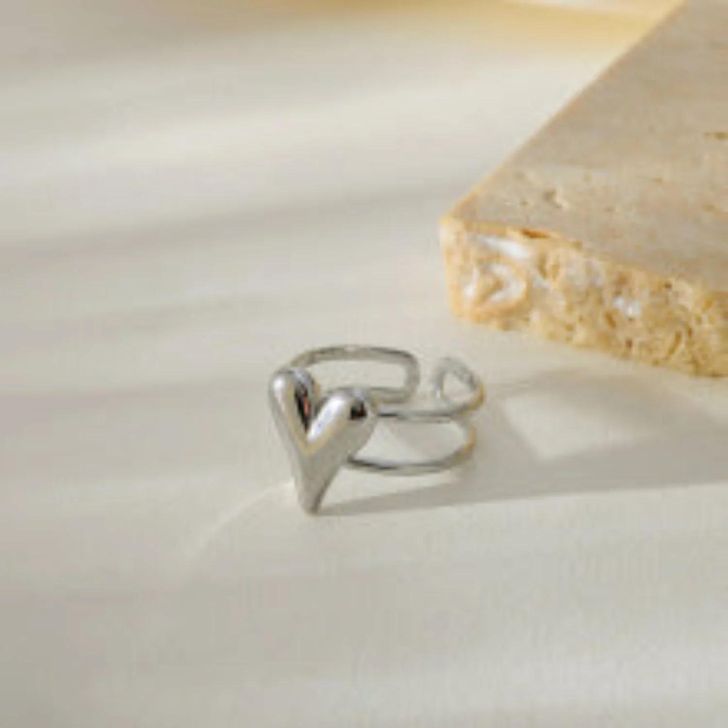 Dainty Silver Adjustable Heart Ring