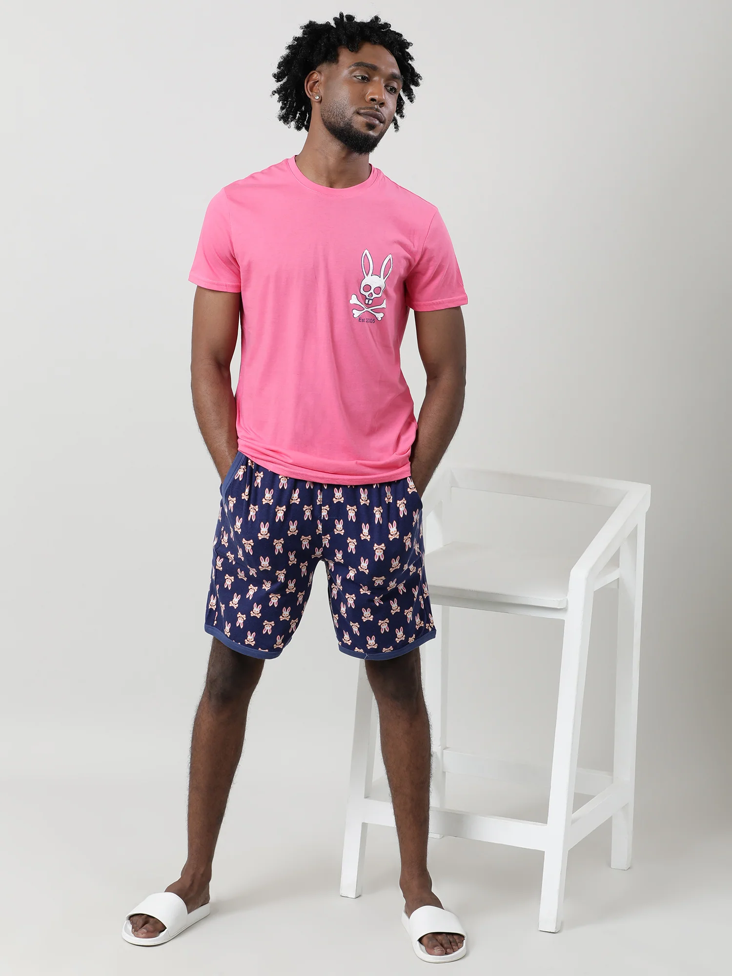 Men Blue Oversized Cotton Knee-Length Shorts - Image 7