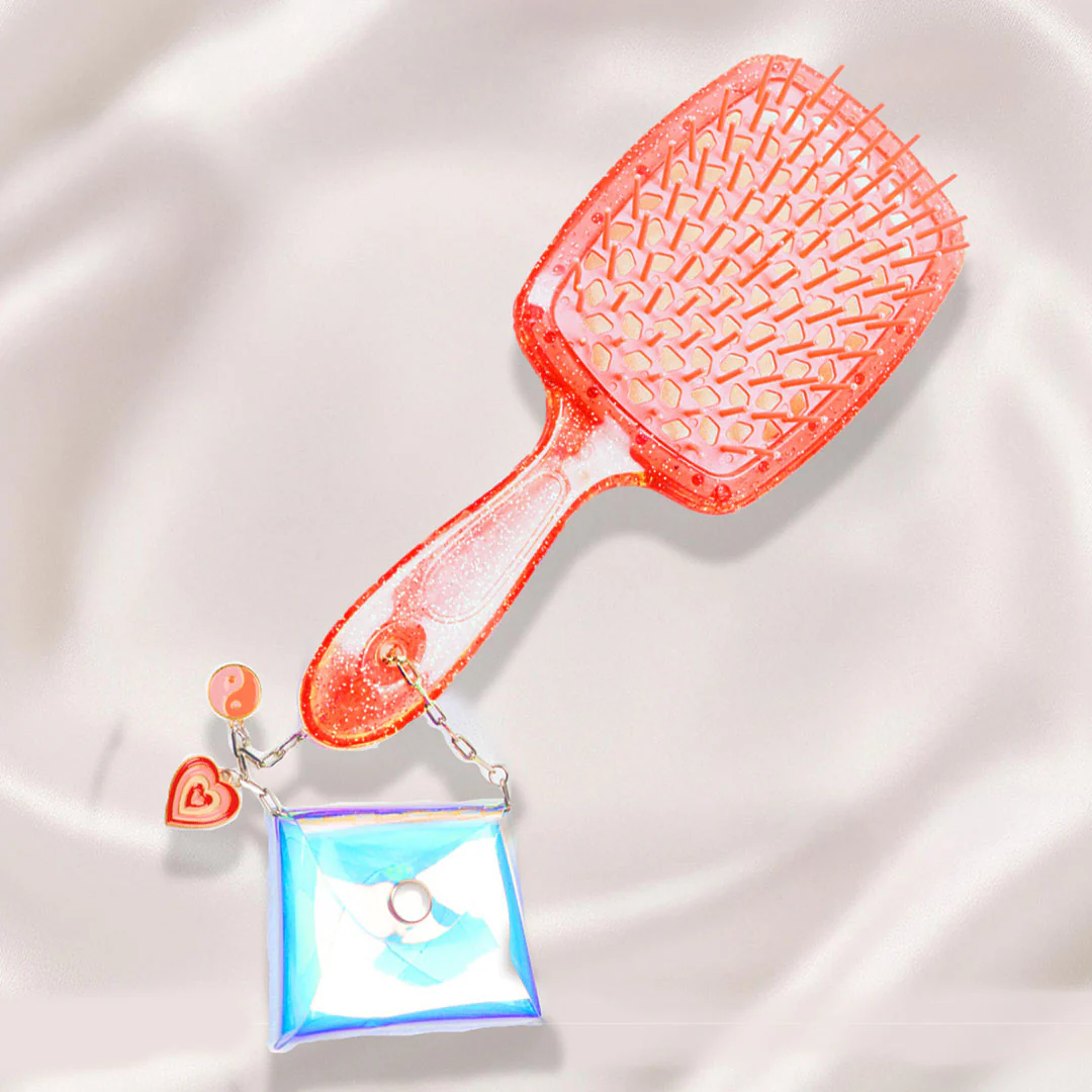 Coral Drama Detangle Hair Brush with Free Pouch - Image 5